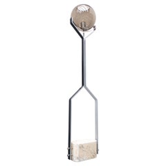 Italian Floor Lamp Travertine, Steel and Glass, 1970s