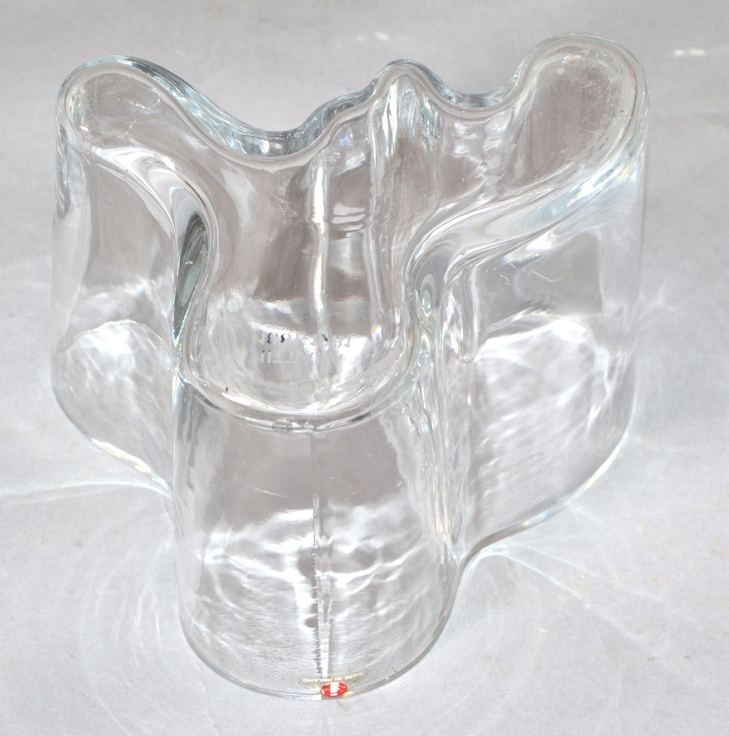 Iittala Alvar Aalto Clear Art Glass Sculptural Flower Savoy Vase Scandinavian For Sale 2