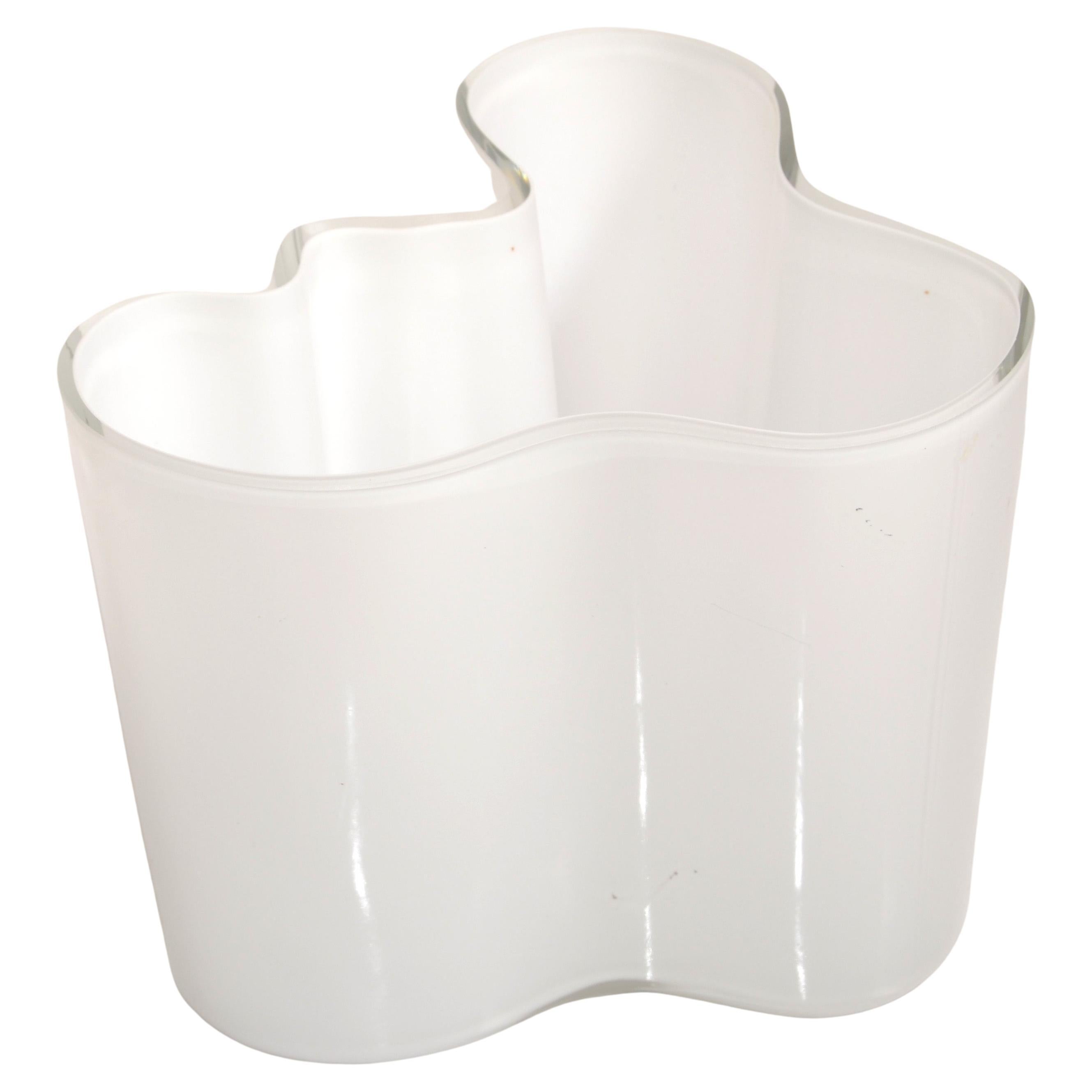 Iittala Alvar Aalto Model 3030 White Encased Glass Sculptural Flower Vase Bowl 