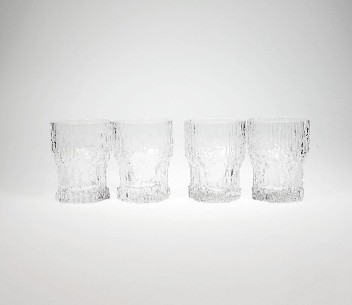 Vintage glass shot glasses designed by Tapio Wirkkala for Iittala.

Model Aslak produced in the 1970s-80s.

The glass has a whimsical pattern inspired by nature.

Ideal as a drink or shot glass.

In very good unused condition.

High 6.2 cm, dia 4.6