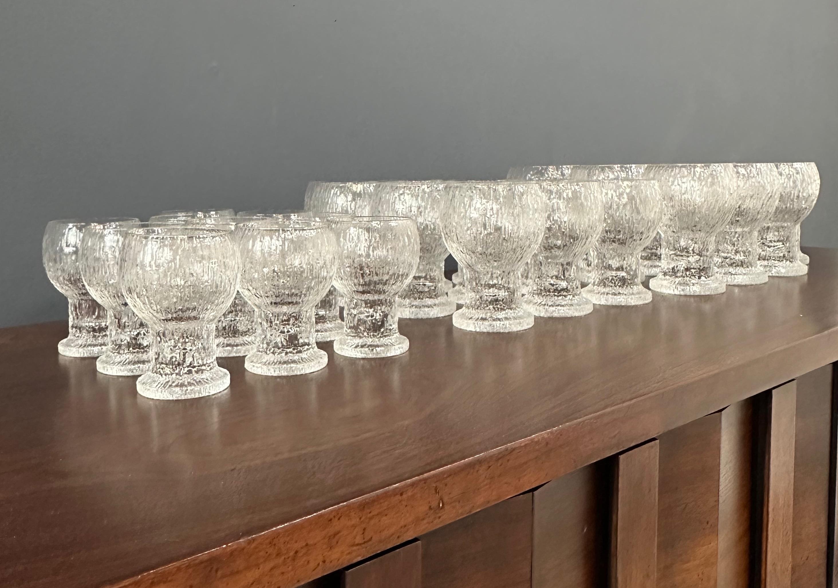Glass Iittala Finland Kekkerit Set of 32 Stemware Pieces by Timo Sarpaneva Mid Century For Sale