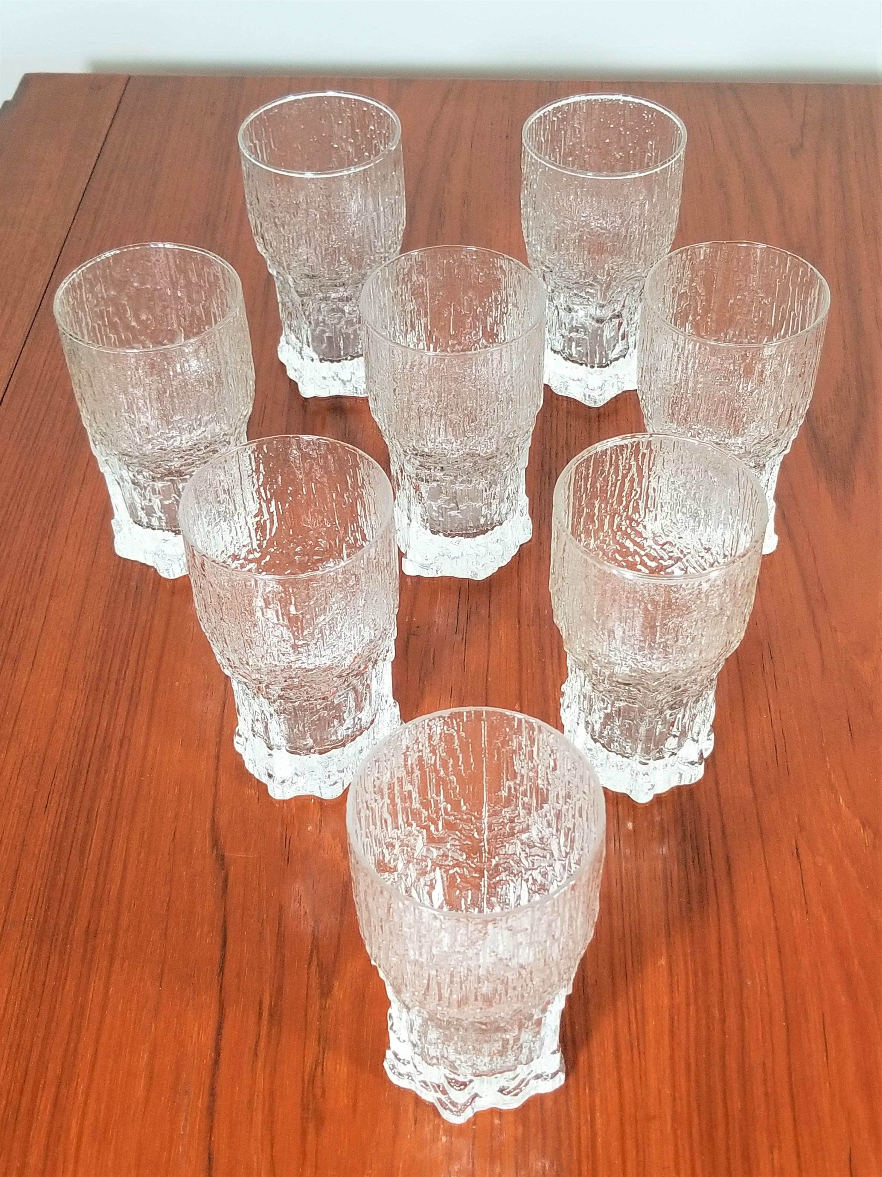Midcentury set of 8 iittala Finland glasses. Excellent condition.
