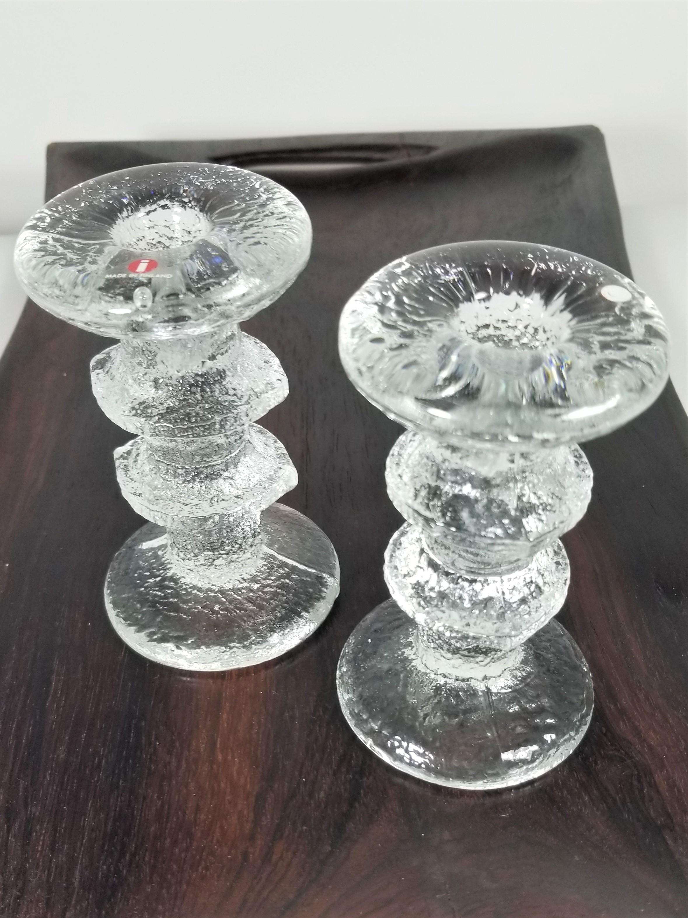 Iittala Finland Midcentury Pair of Glass Candleholders For Sale 2