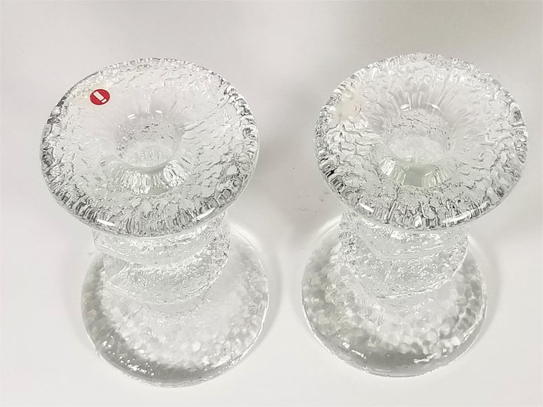 Finnish Iittala Finland Midcentury Pair of Glass Candleholders For Sale