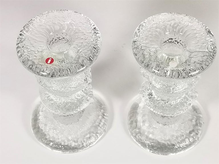 Iittala Finland Midcentury Pair of Glass Candleholders In Excellent Condition For Sale In New York, NY