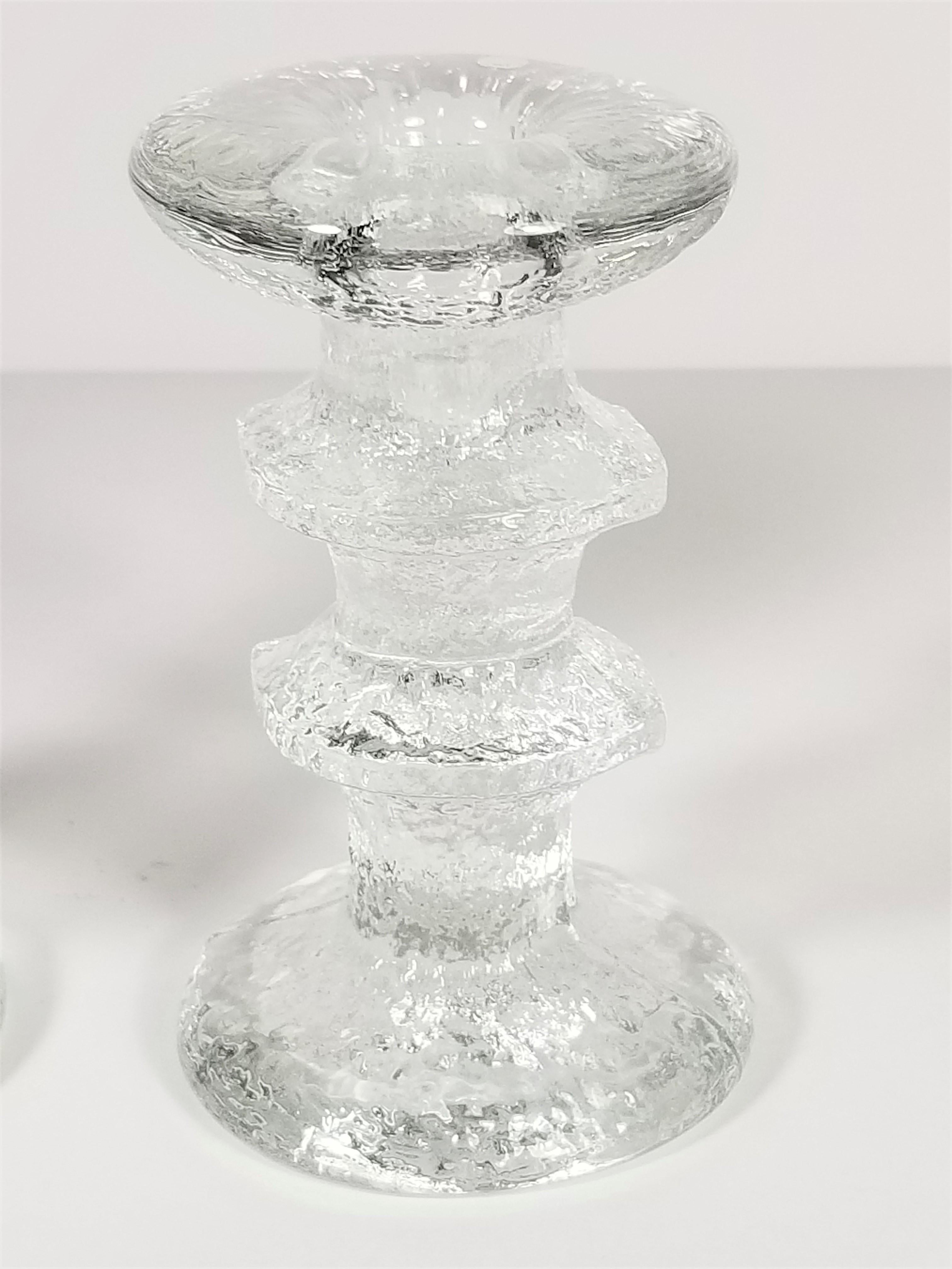 Finnish Iittala Finland Midcentury Pair of Glass Candleholders For Sale