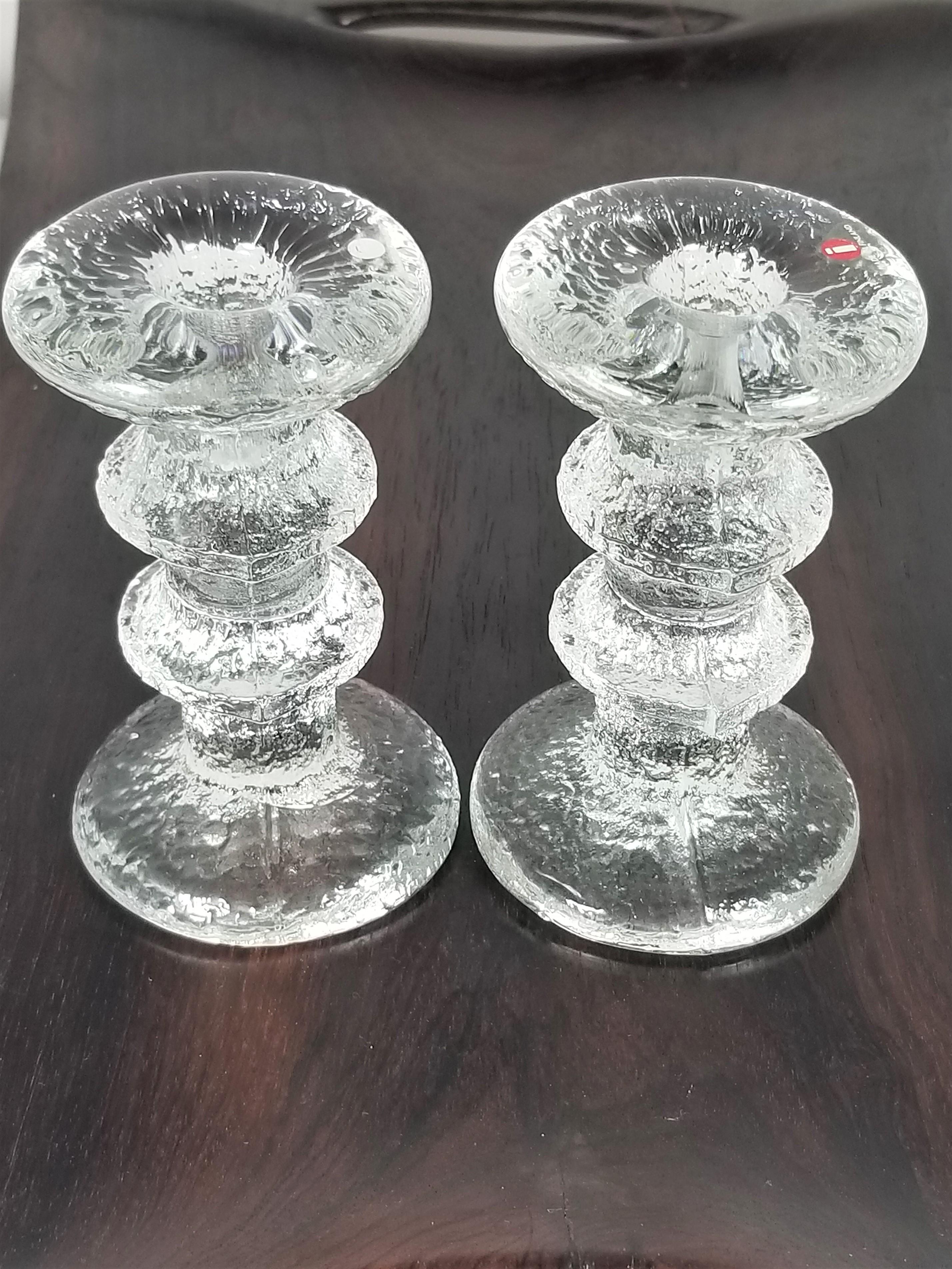 Iittala Finland Midcentury Pair of Glass Candleholders For Sale 1