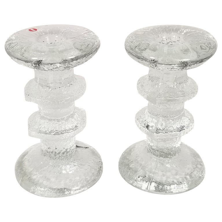 Iittala Finland Midcentury Pair of Glass Candleholders For Sale