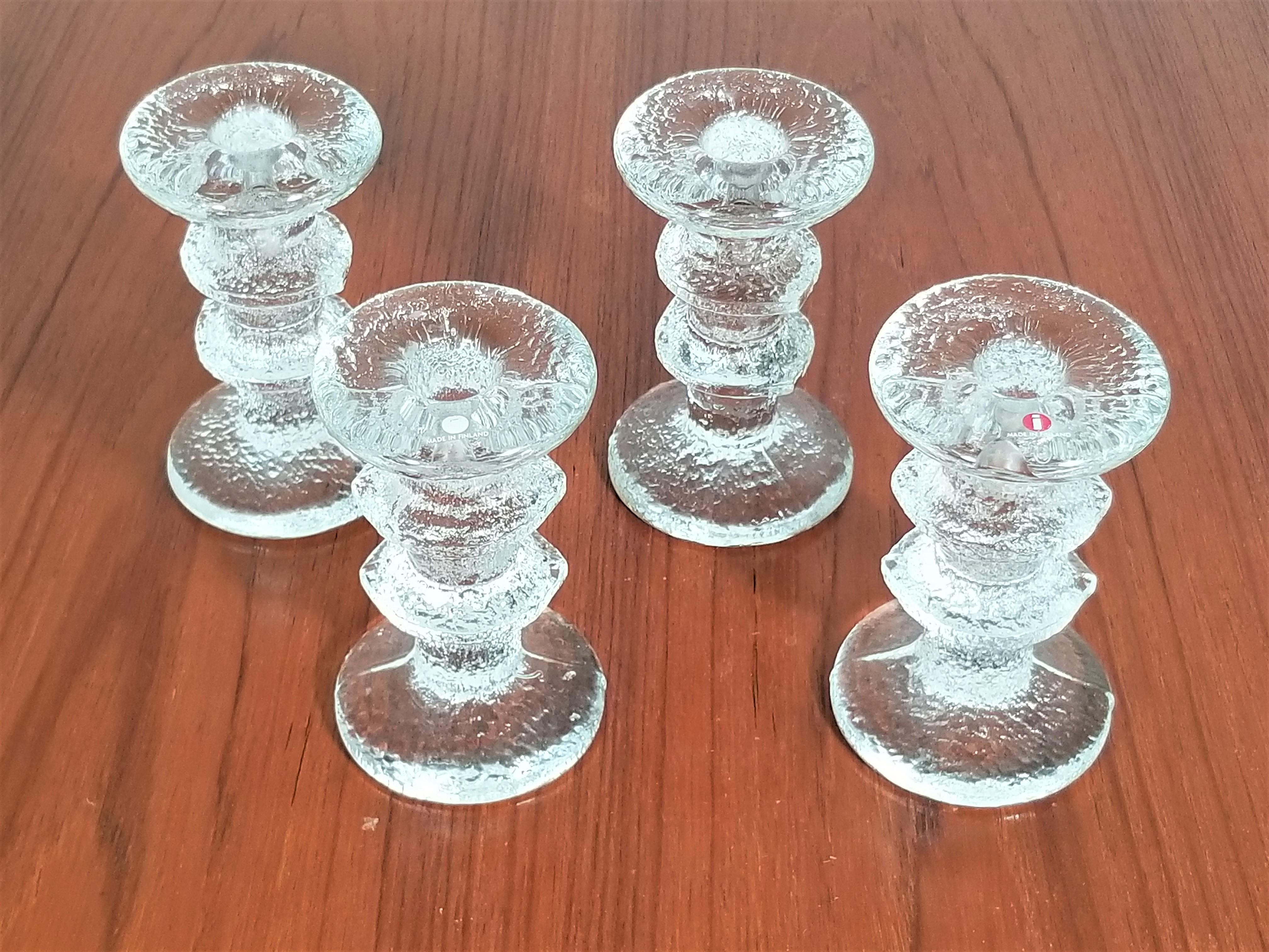 Iittala Finland Midcentury Pair of Glass Candleholders For Sale 5