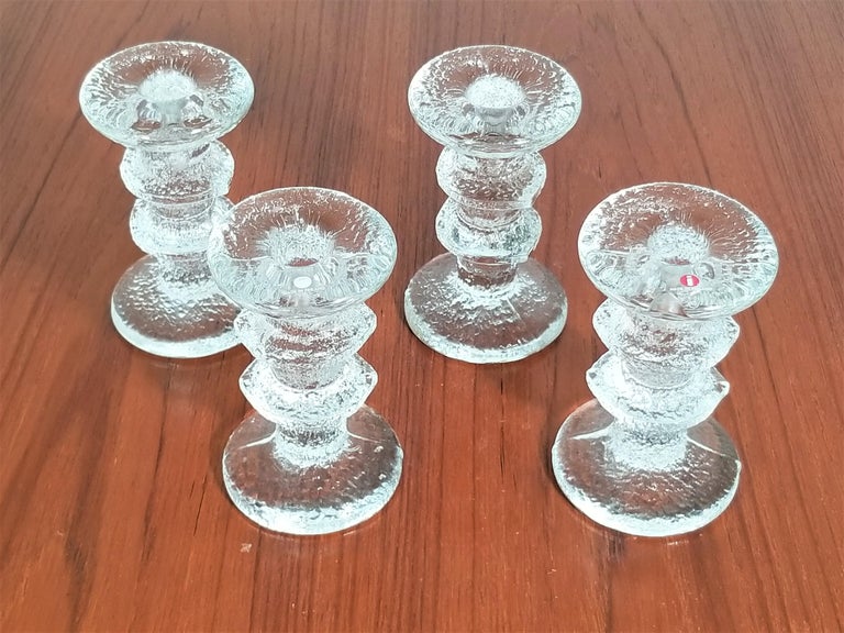 Iittala Finland Midcentury Pair of Glass Candleholders For Sale 8