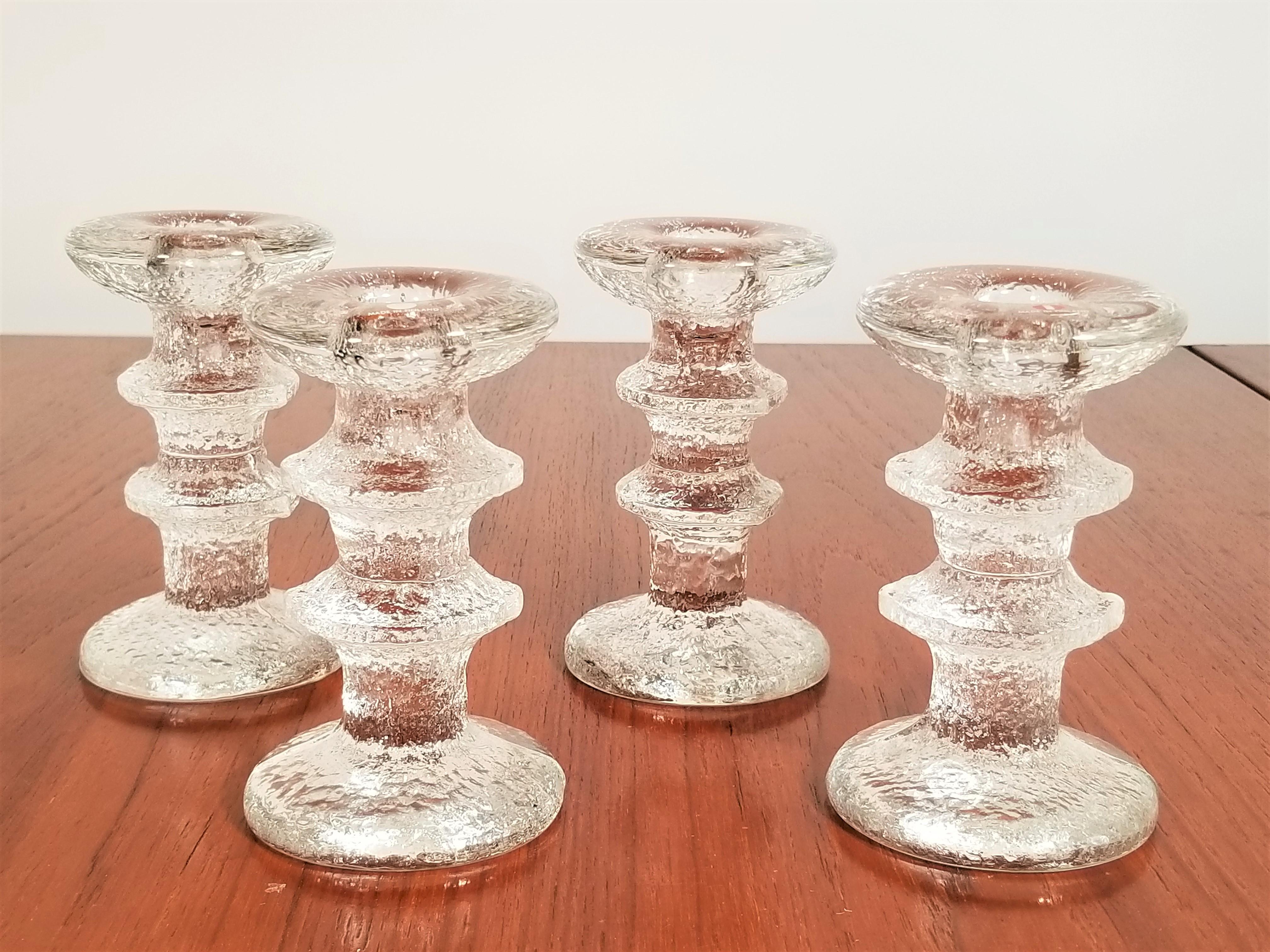 Iittala Finland Midcentury Pair of Glass Candleholders For Sale 6