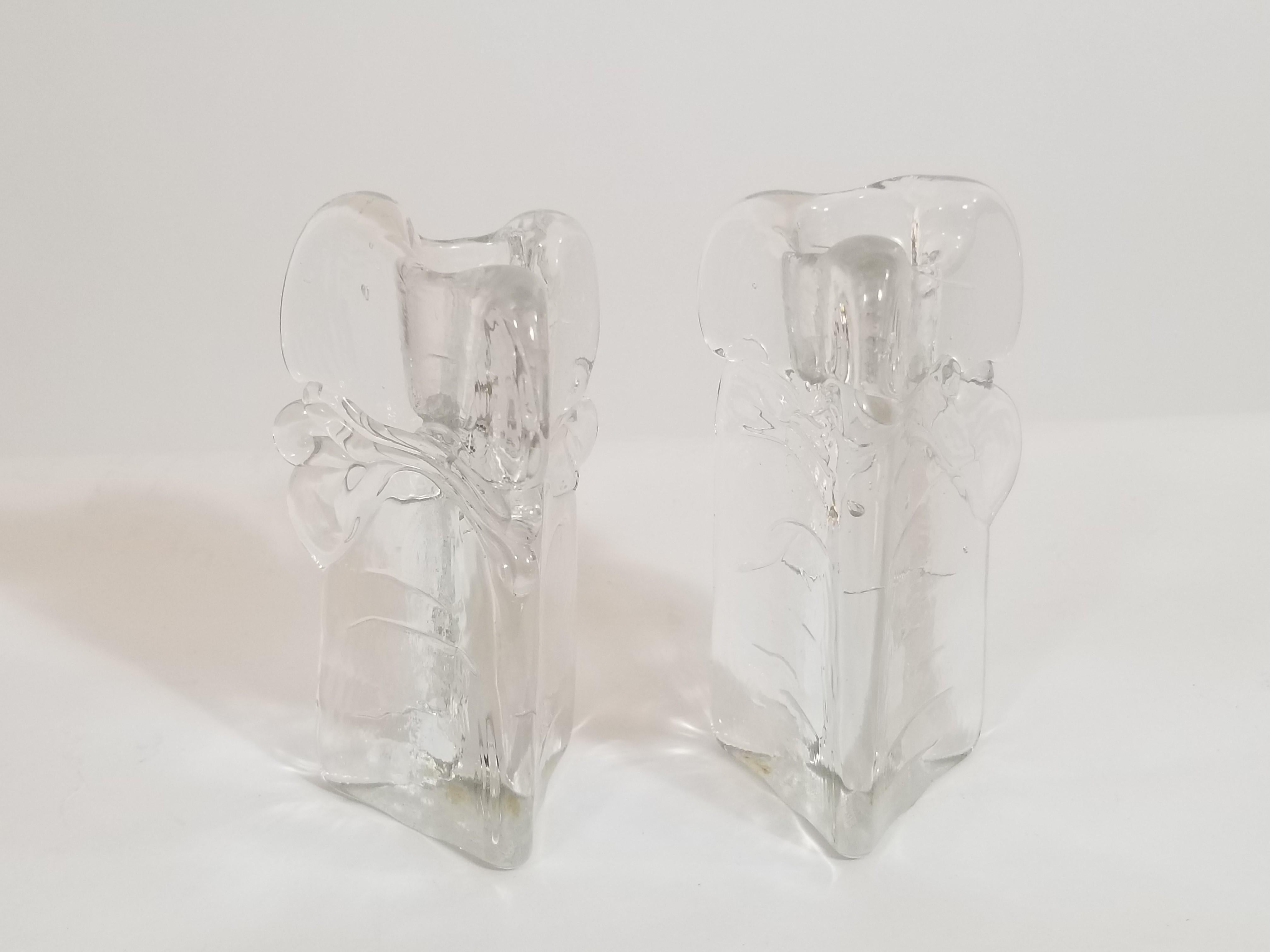 Iittala, Finland Pair of Art Glass Candleholders For Sale 1