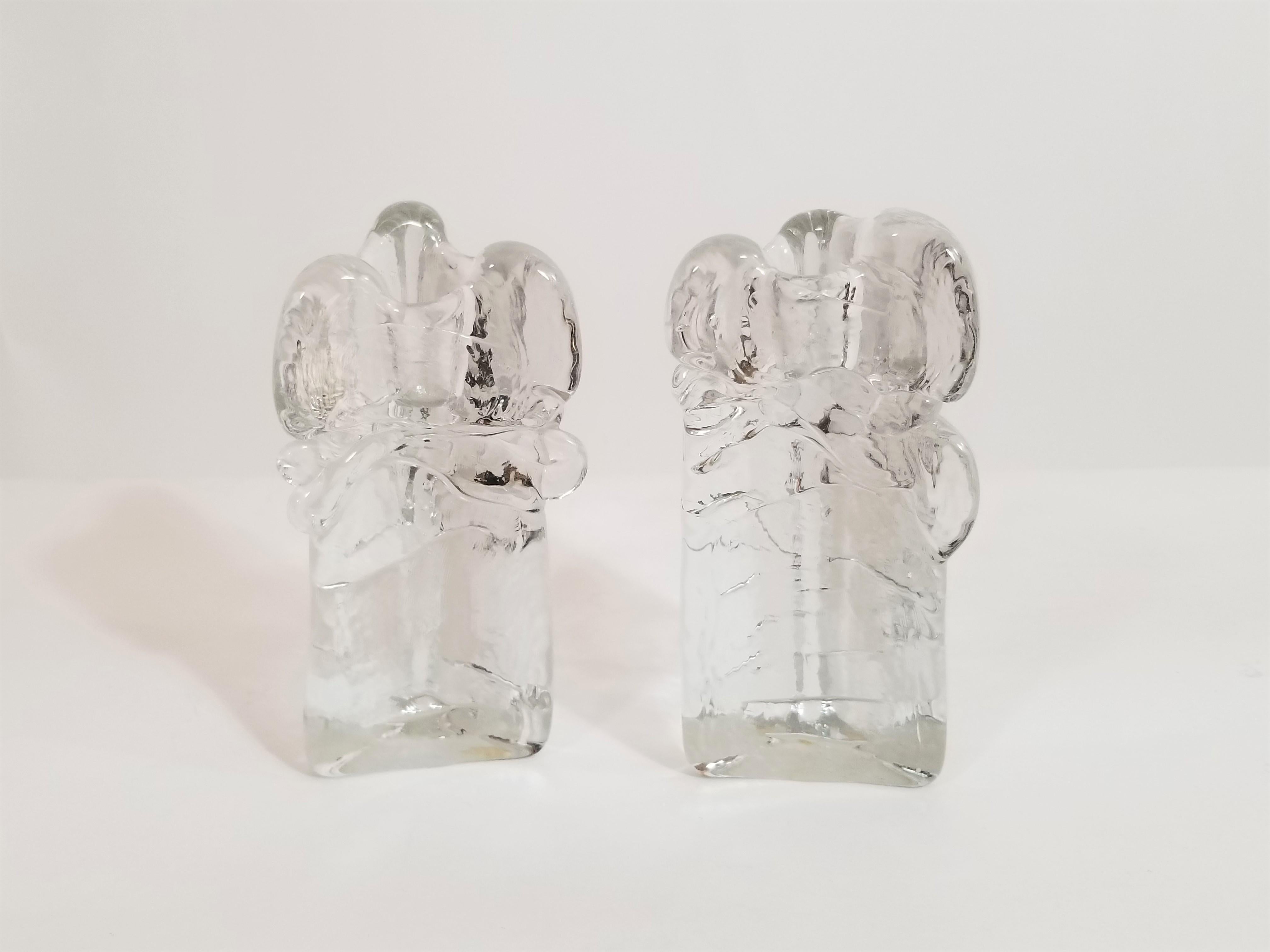 Iittala, Finland Pair of Art Glass Candleholders For Sale 4