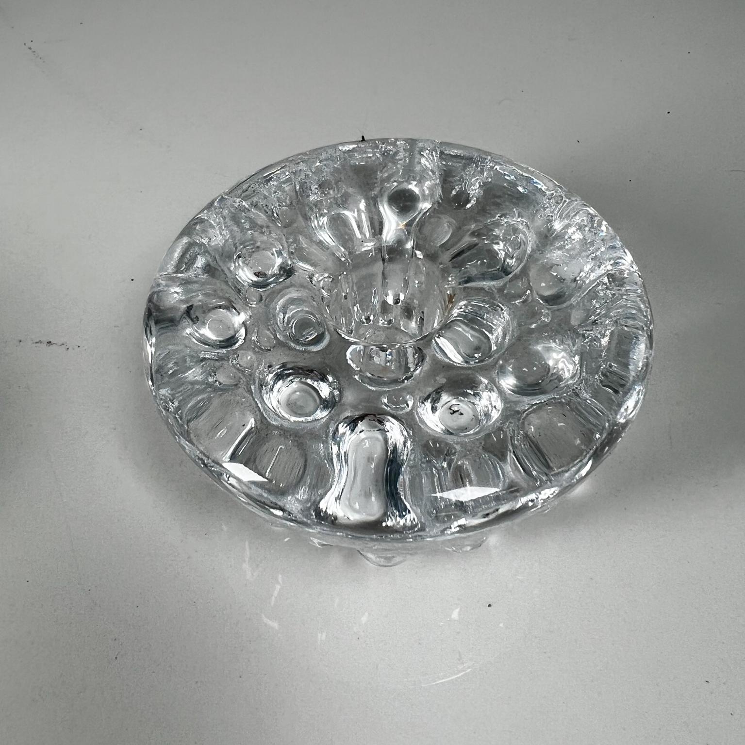 Iittala Tapio Wirkkala Finland Icicle Art Glass Taper Candleholders Pair In Good Condition For Sale In Chula Vista, CA