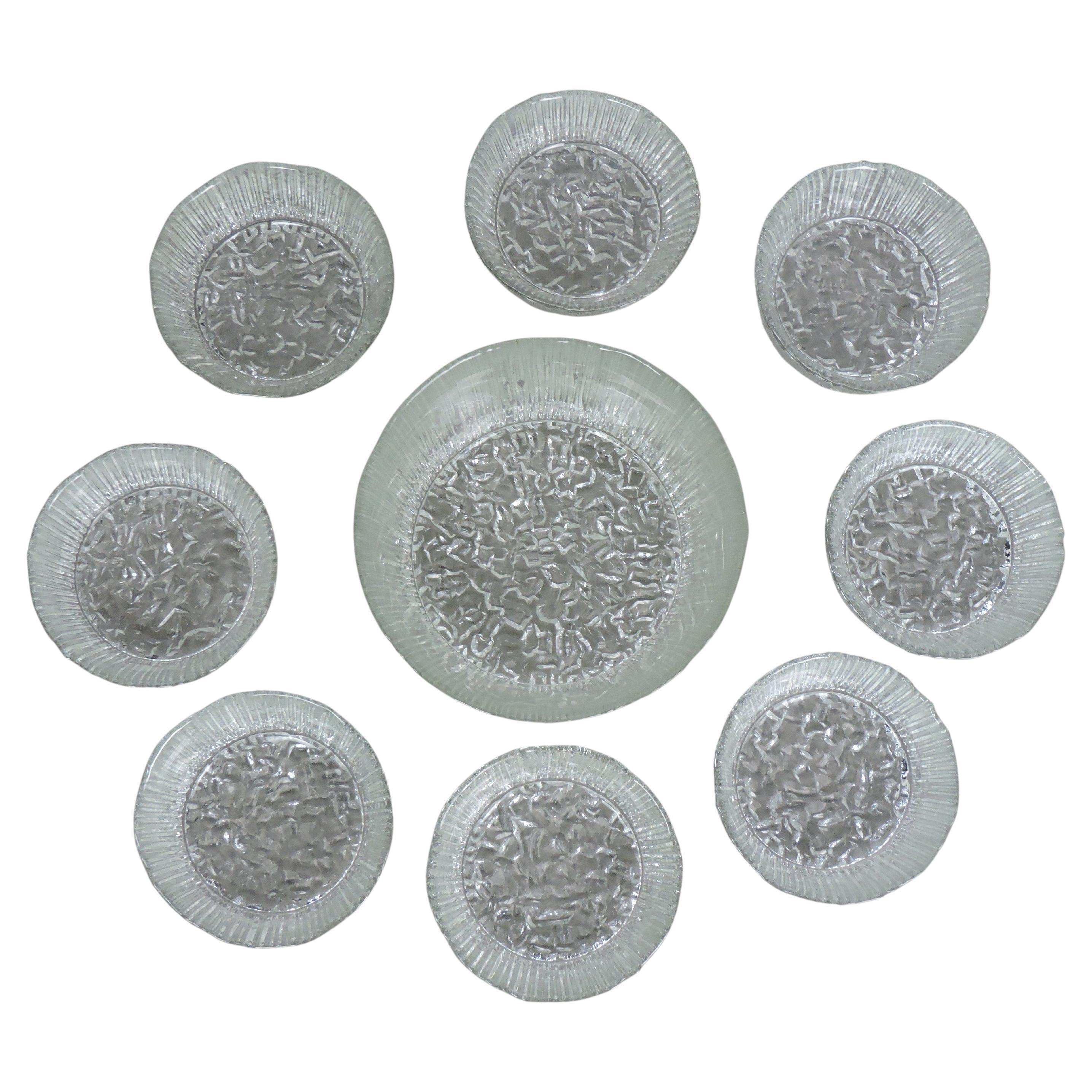 Iittala Ultima Thule Style Wirkkala Clear Ice Glass Satz von neun Servierschalen im Angebot