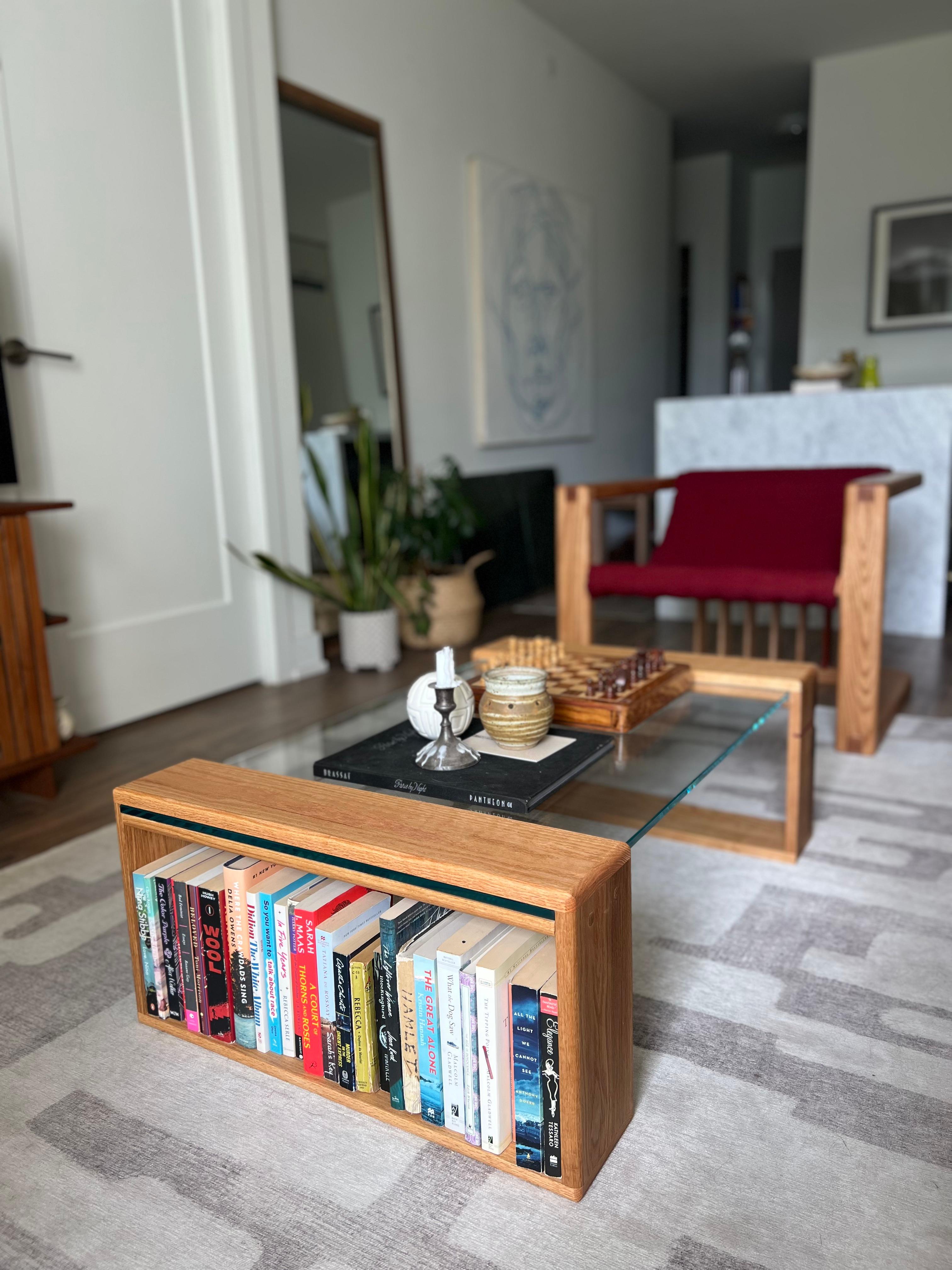Verre Table basse rouge en chêne et verre iJ-v1 en vente