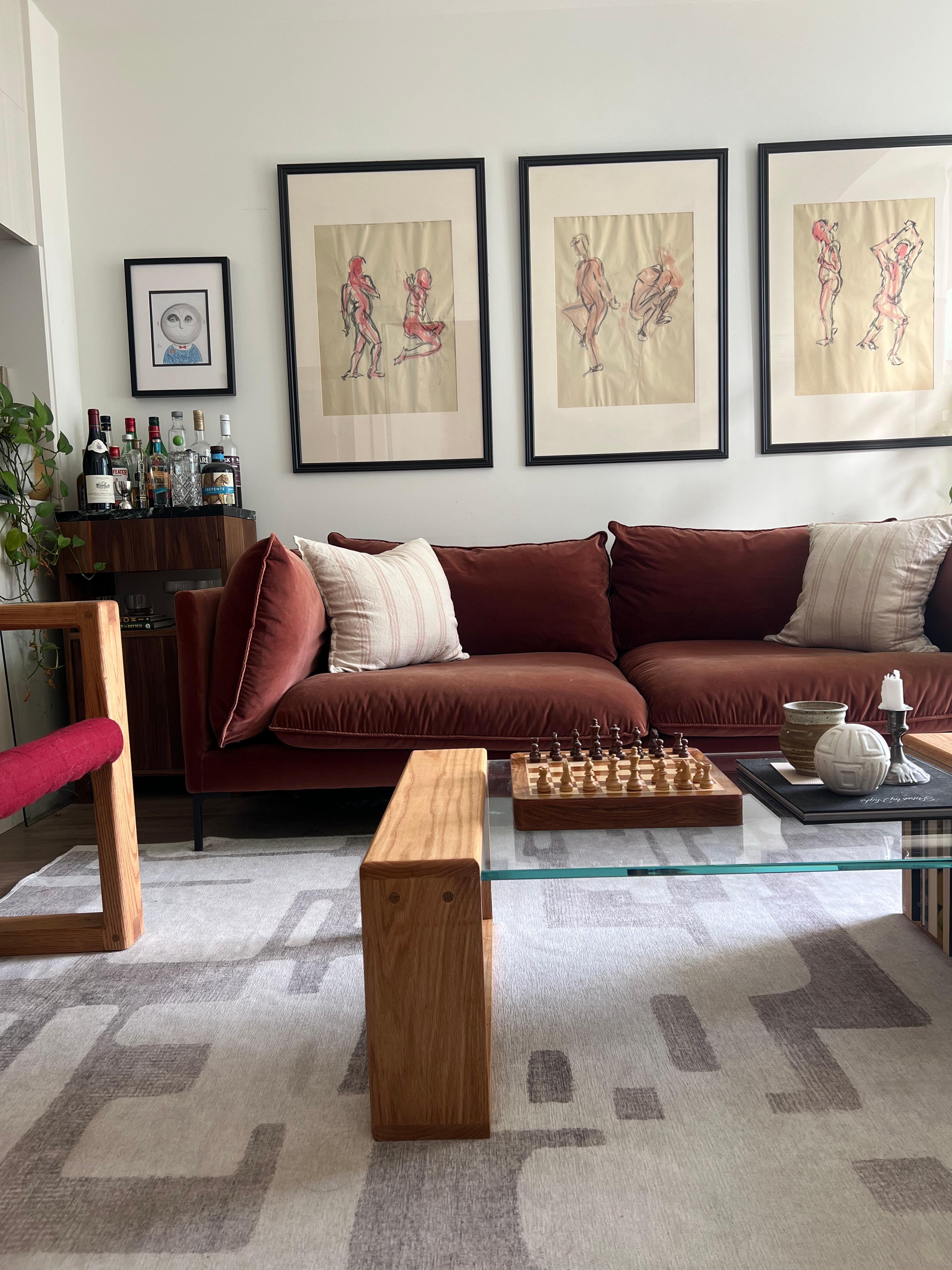 Table basse rouge en chêne et verre iJ-v1 en vente 3