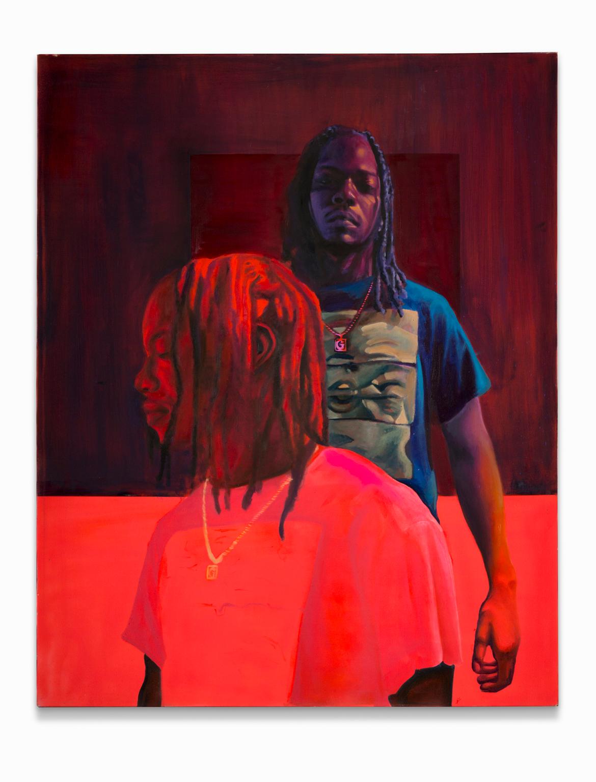 Ijania Cortez Portrait Painting - "Gabriel", African-American Portrait, Figurative, Reds