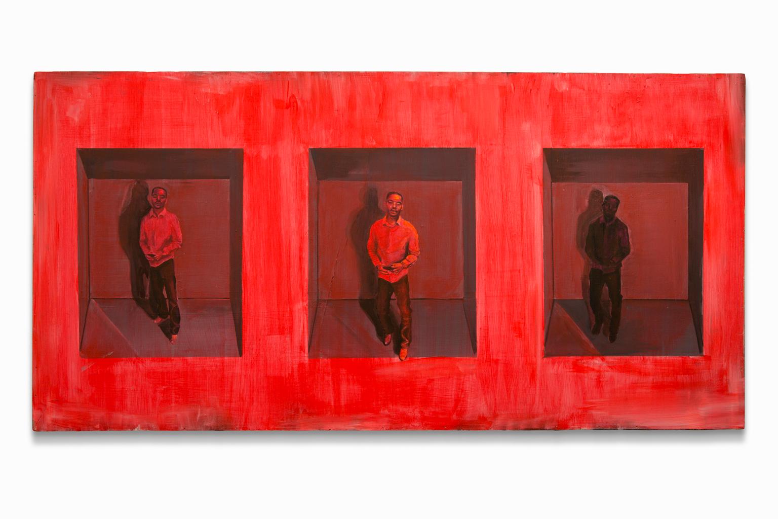 Ijania Cortez Portrait Painting - "Inevitable Lapse", African-American Portrait, Figurative, Reds and Blacks