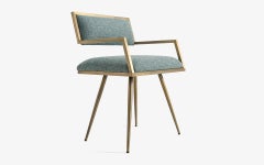 Ika Dining Chair Brass Plated Metal Skeleton in Blue Fabric