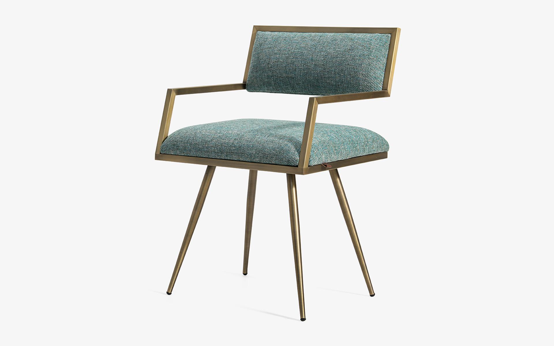 Modern Ika Dining Chair Brass Plated Metal Skeleton in Blue Fabric For Sale