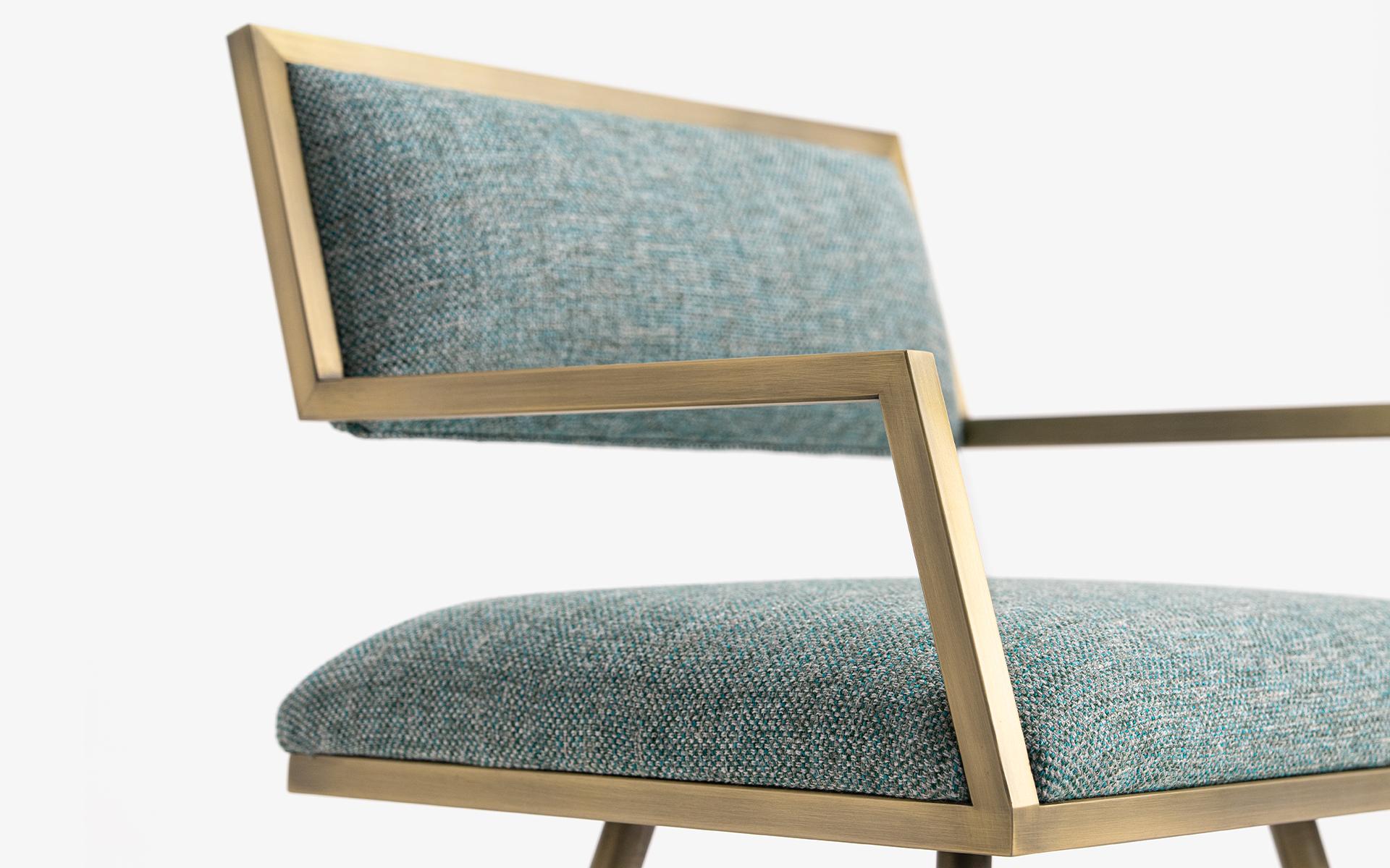 Ika Dining Chair Brass Plated Metal Skeleton in Blue Fabric In New Condition For Sale In İSTANBUL, TR