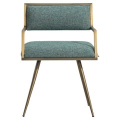 Ika Dining Chair Brass Plated Metal Skeleton in Blue Fabric