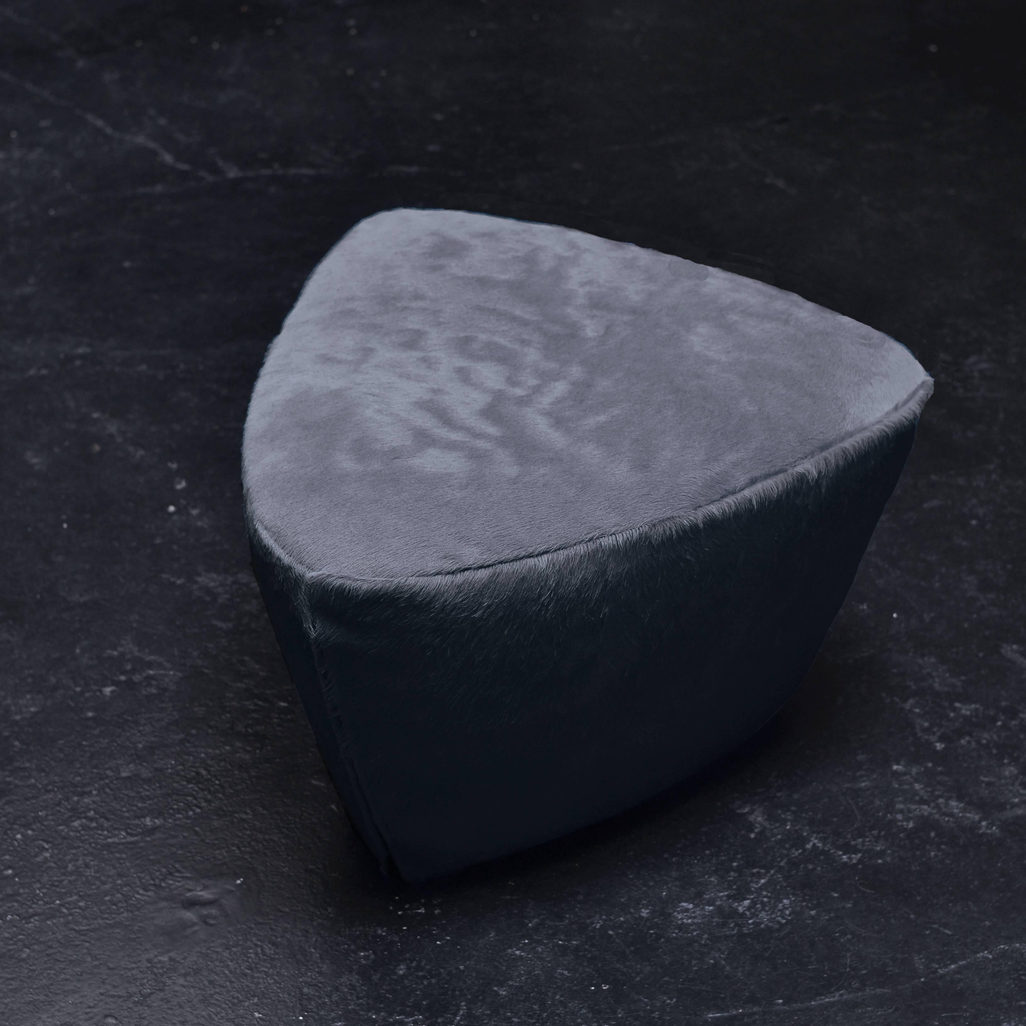 Minimalist Ikaros Cowhide Footstool L, Upholstered Polygonal Pouf, Curvilinear, Handmade For Sale