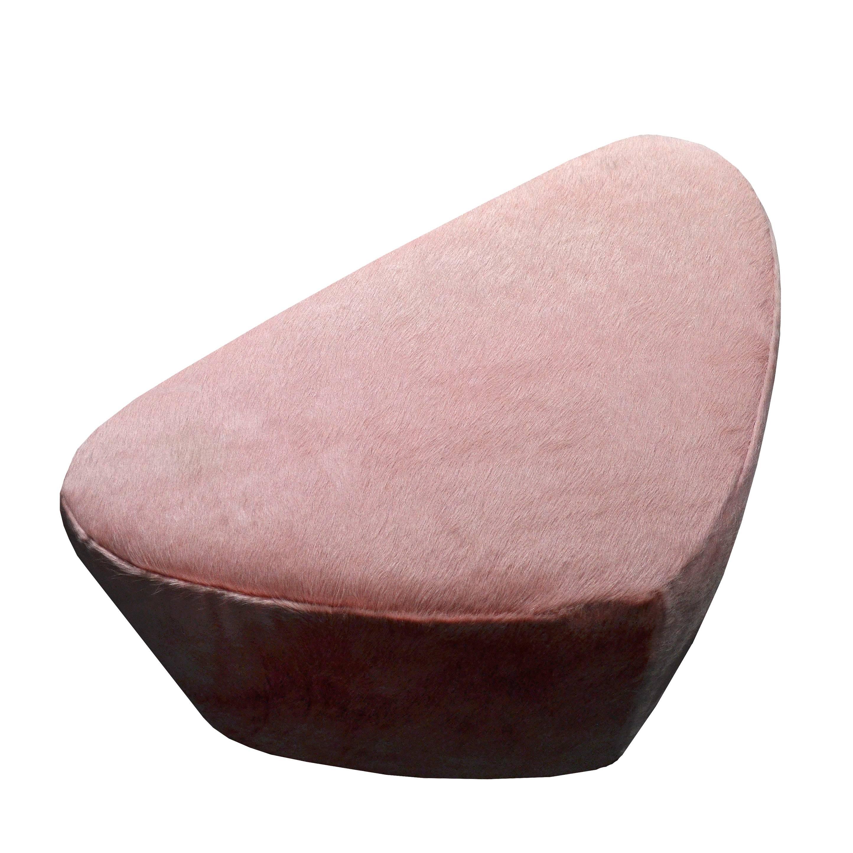 Ikaros Cowhide Footstool L, Upholstered Polygonal Pouf, Curvilinear, Handmade For Sale