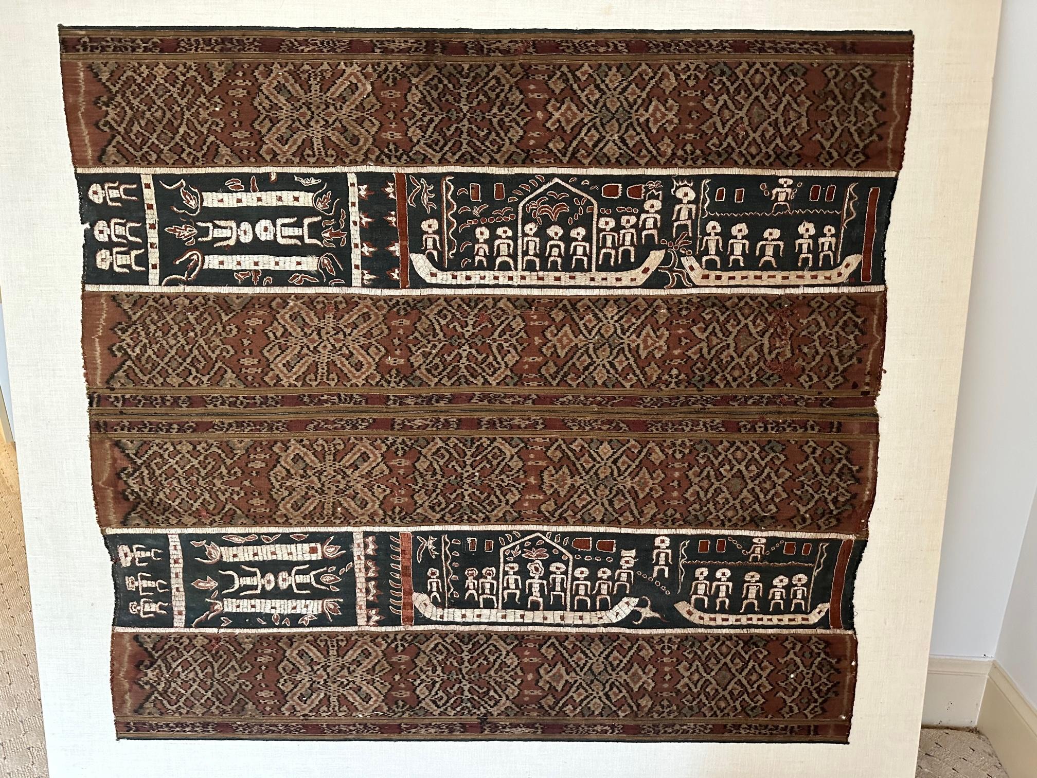 Tribal Ikat and Embroidery Textile Panel from Sumatra Indonesia For Sale