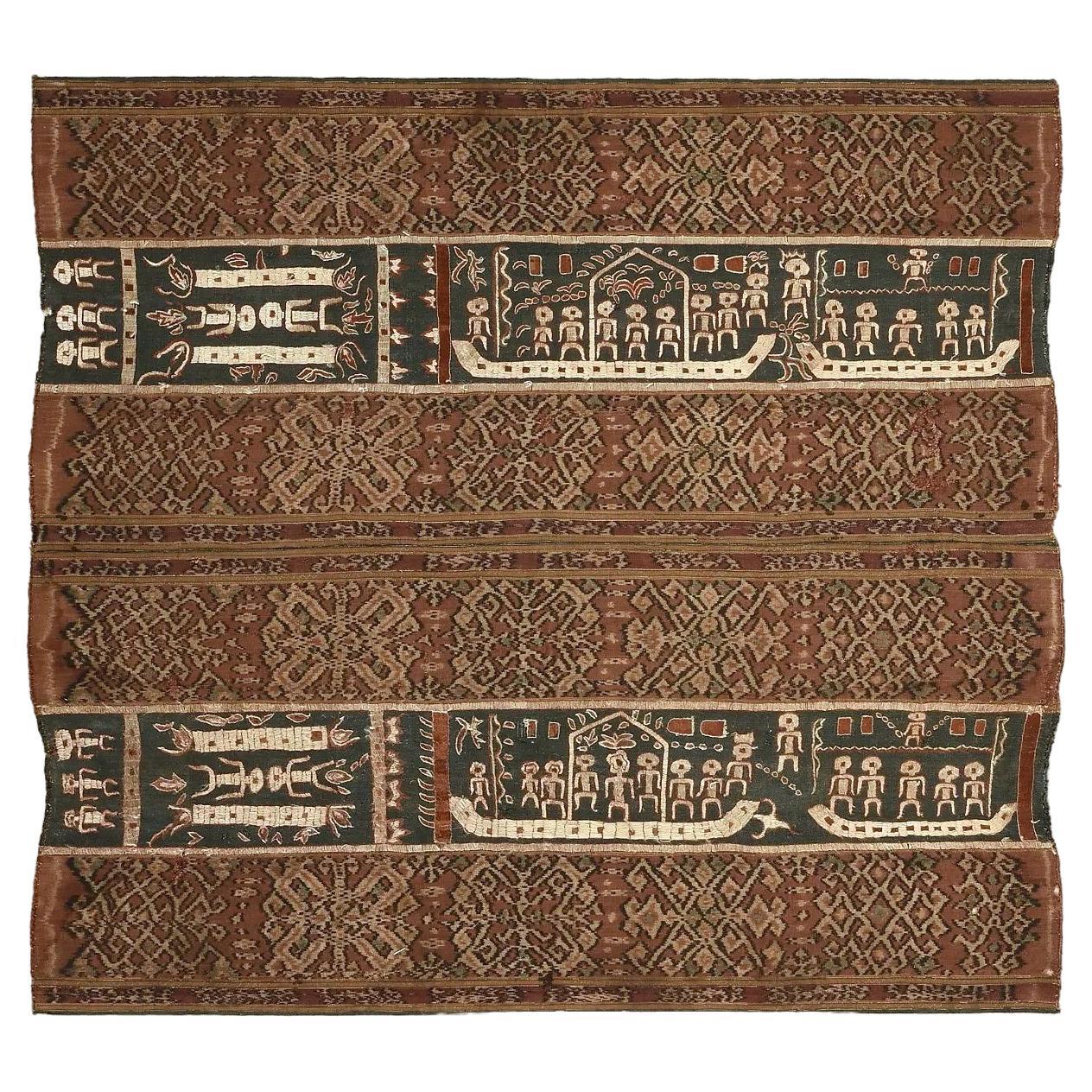 Panneau textile Ikat et broderie de Sumatra, Indonésie