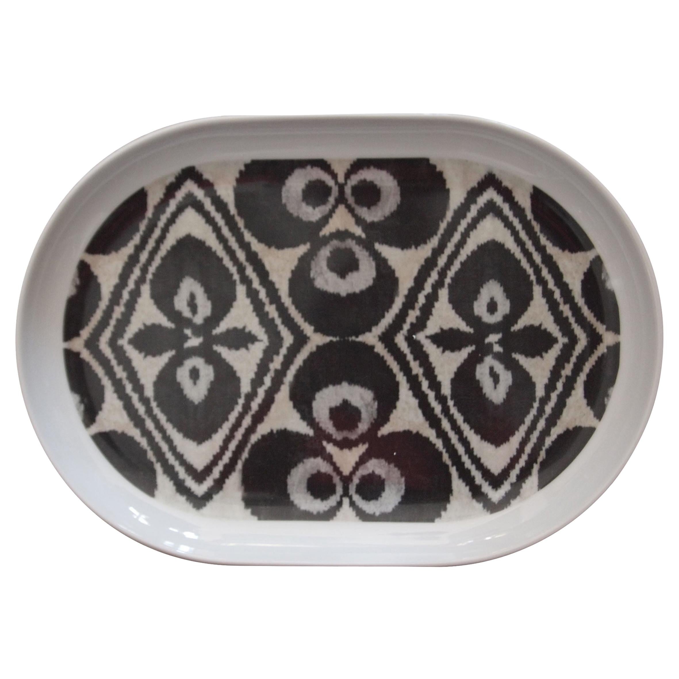 Ikat Black Porcelain Tray Made in Italy For Sale