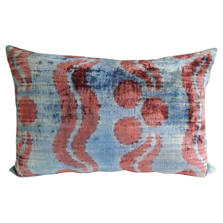 Ikat Blue and Pink Decorative Bolster Pillow For Sale at 1stDibs