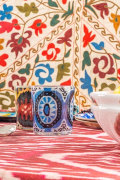 Ikat Blaue Glasbecher aus Glas – 4er-Set