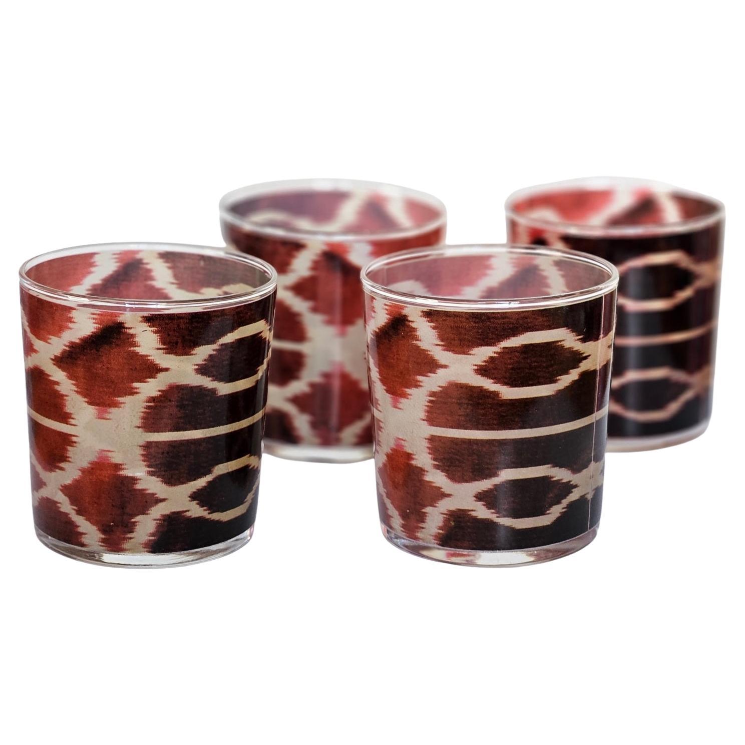 Ikat red glasses set of 4  For Sale