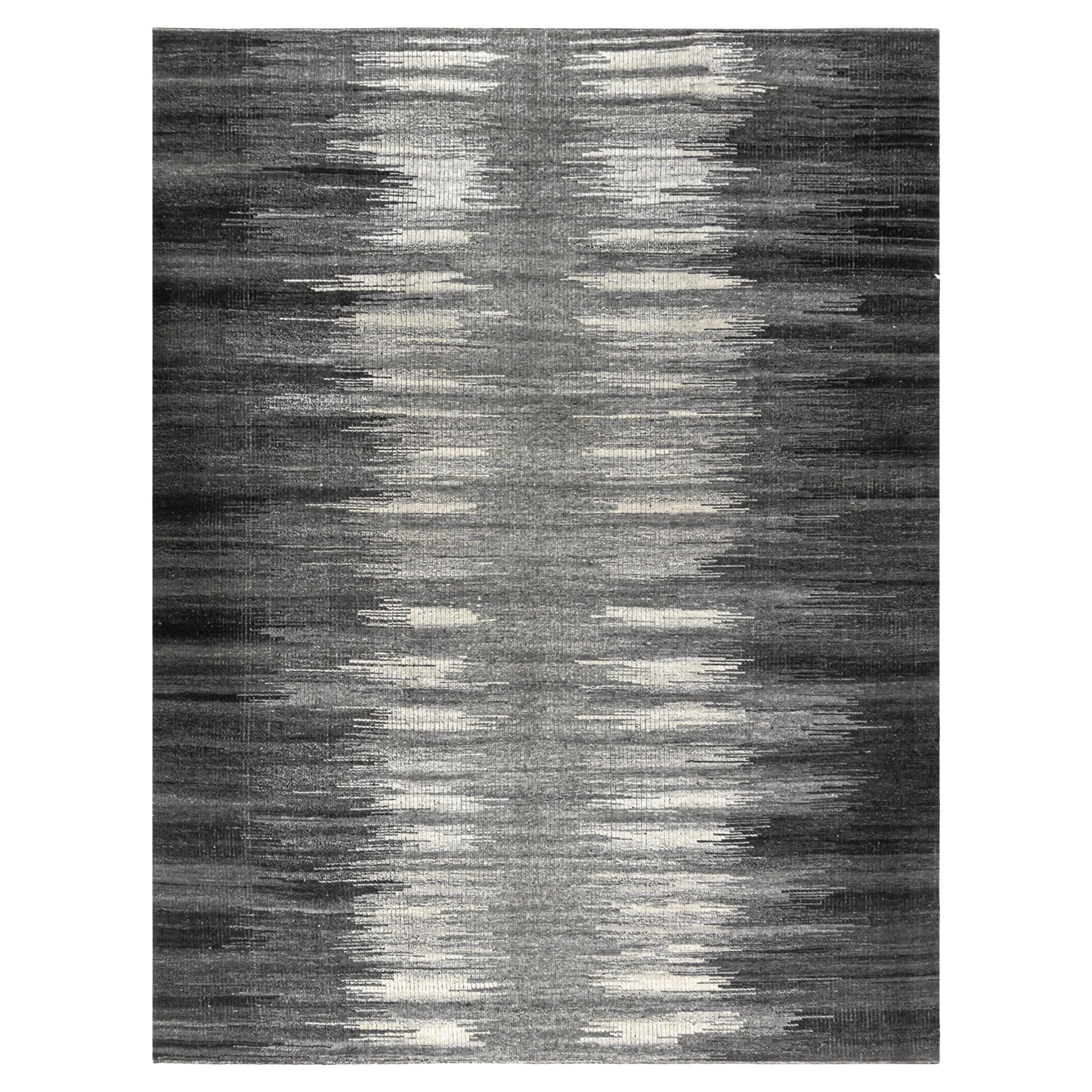 Tappeto in lana intrecciata a mano Ikat Design grigio carbone, 9' x 12' in vendita