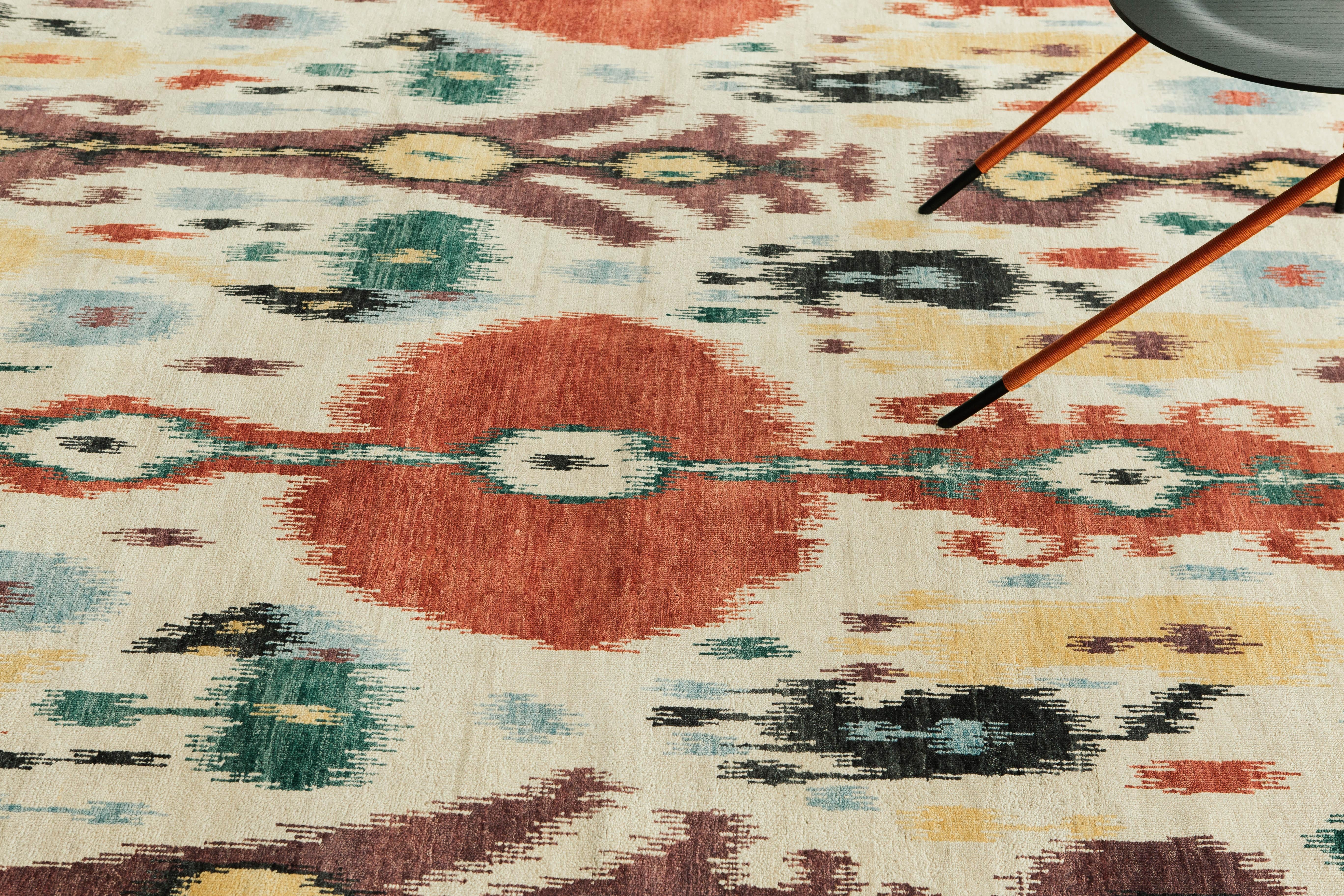 Hand-Knotted Ikat Design Rug Ataru For Sale