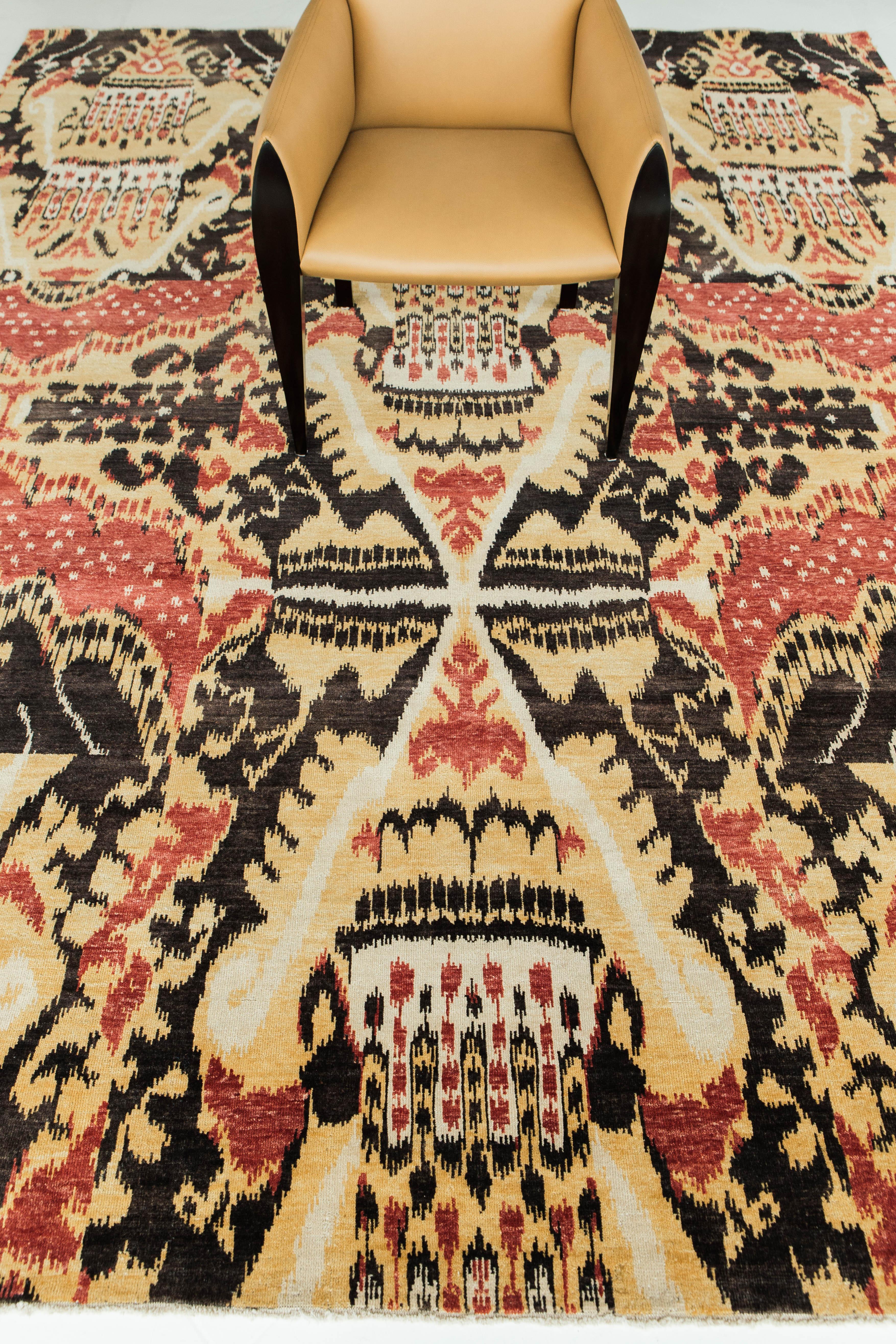 Hand-Knotted Ikat Design Rug Chapan For Sale