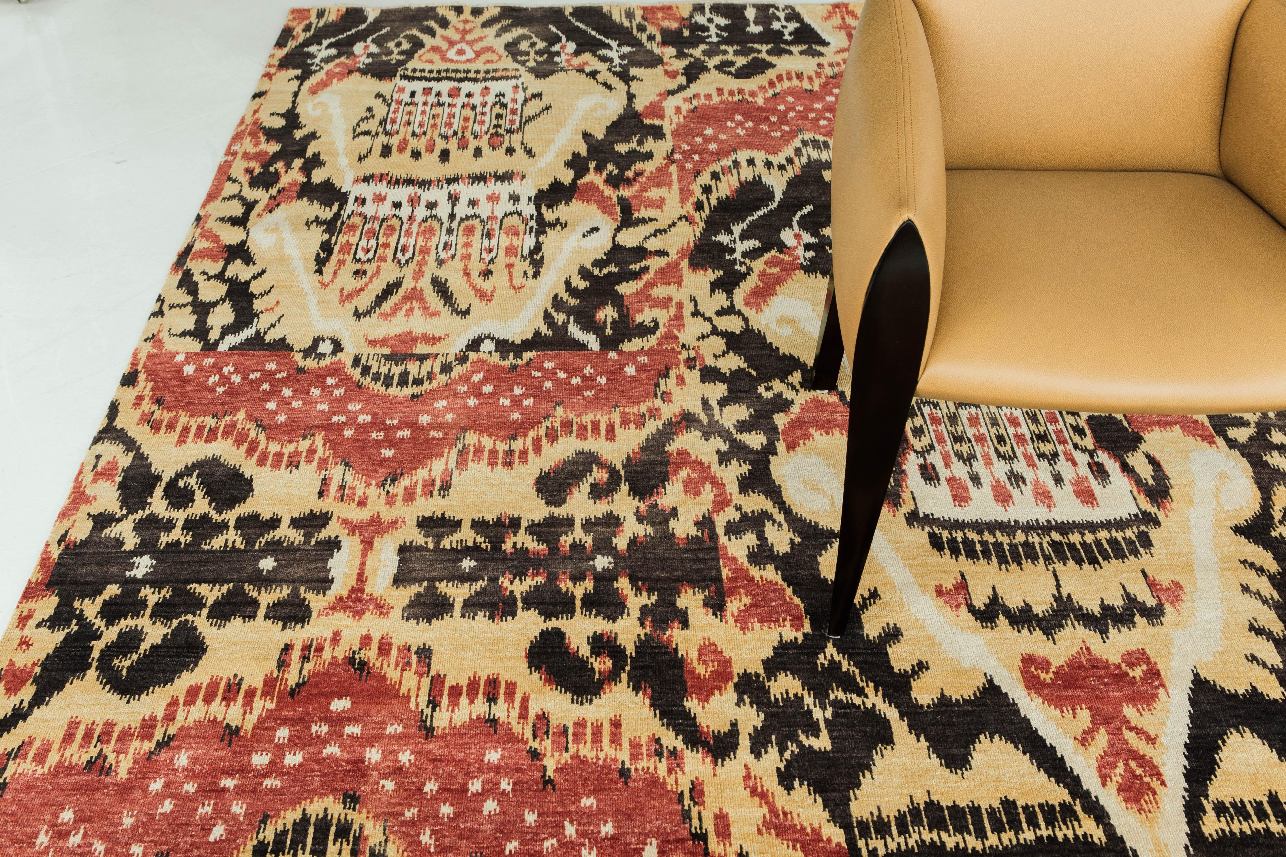 Contemporary Ikat Design Rug Chapan For Sale