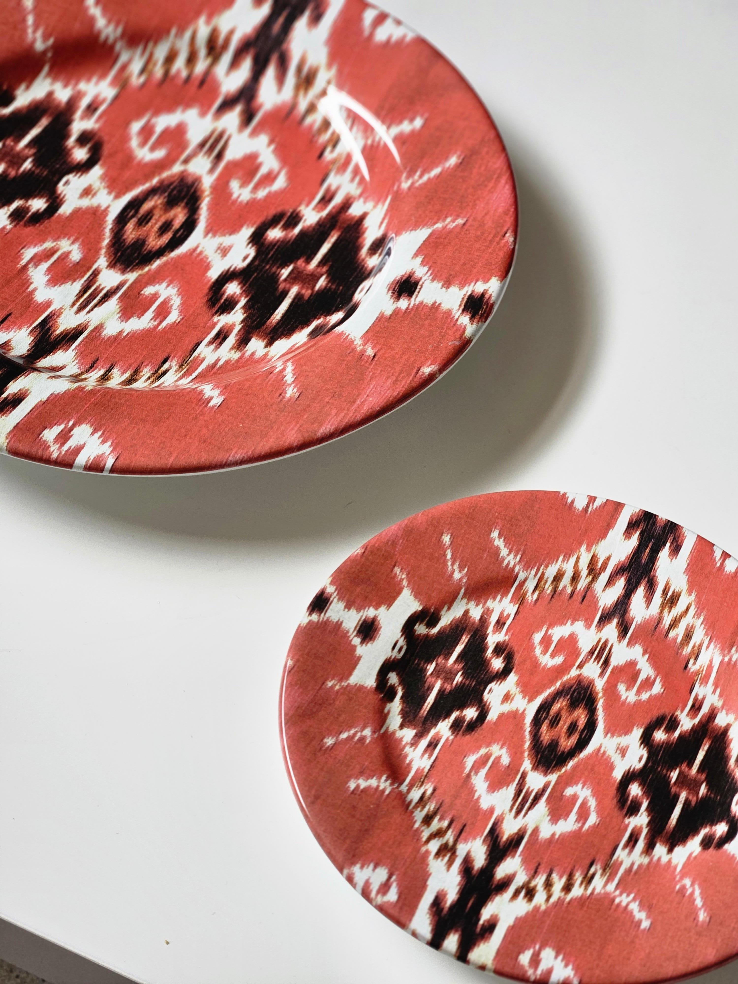 Modern Ikat Dessert ceramic Plates Set of 6 For Sale