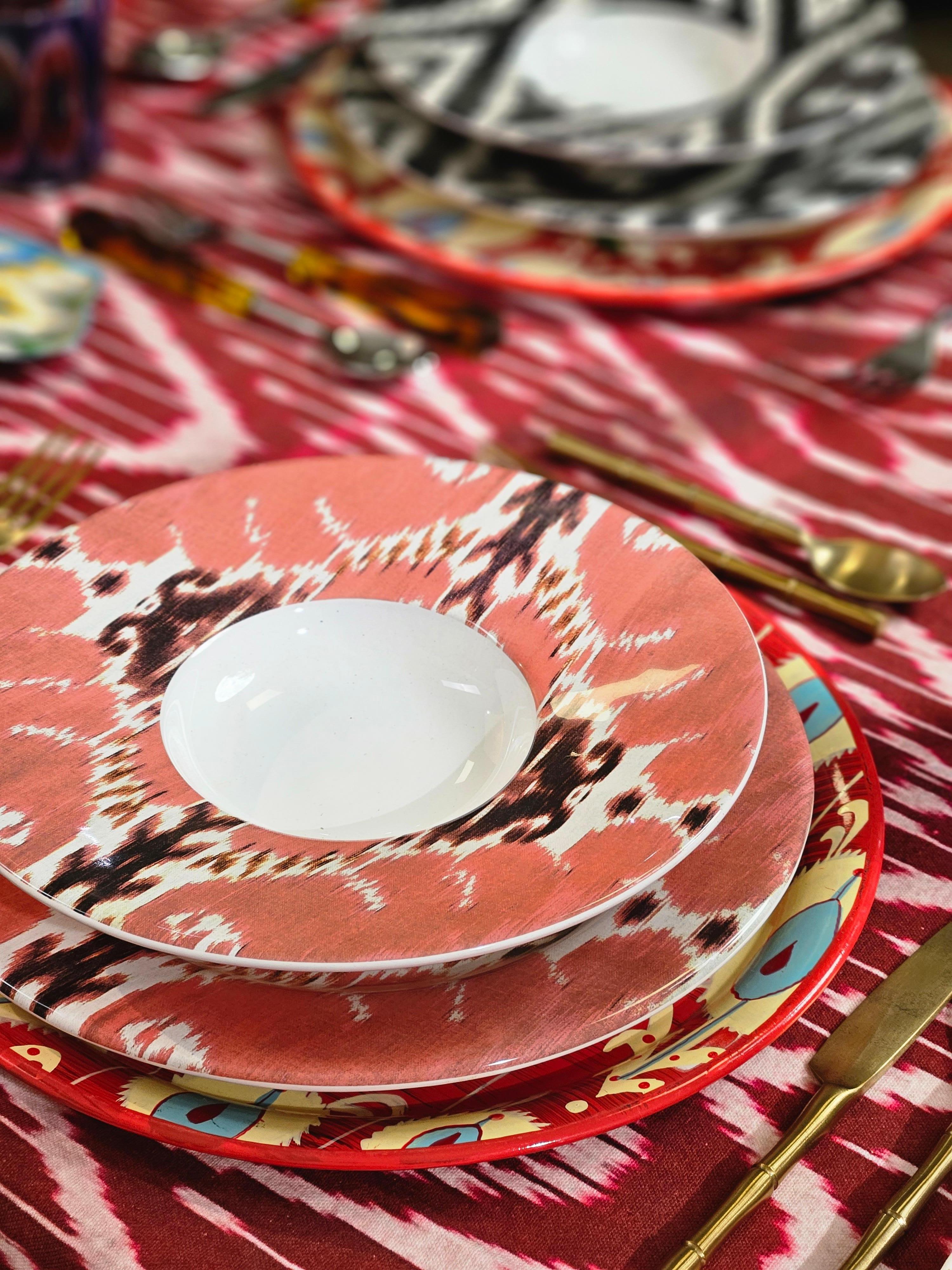 Italian Ikat Dessert ceramic Plates Set of 6 For Sale