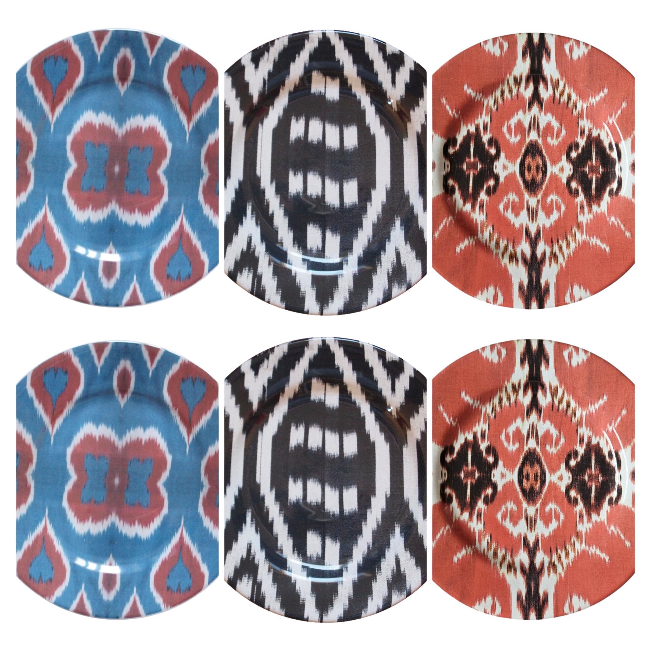 Ikat Teller aus Keramik 6er Set im Angebot