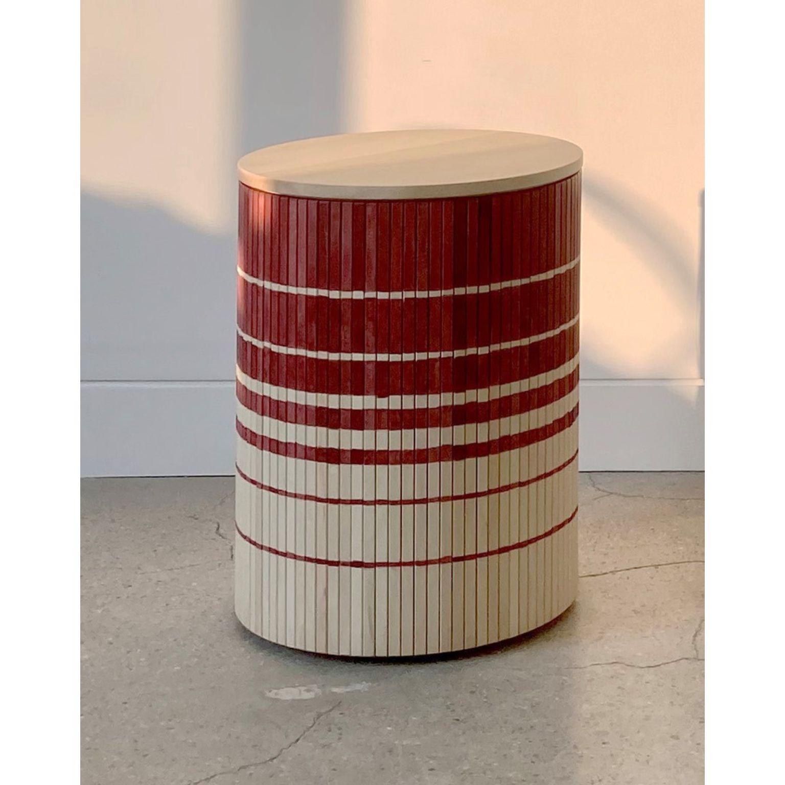 Ikat end table with storage by Indo Made
One of a kind.
Dimensions: Ø40.6 X H53.3 cm 
Materials: Maple.
Also available in other materials and finishes.

Each piece is carefully handcrafted by our team using natural materials and traditional