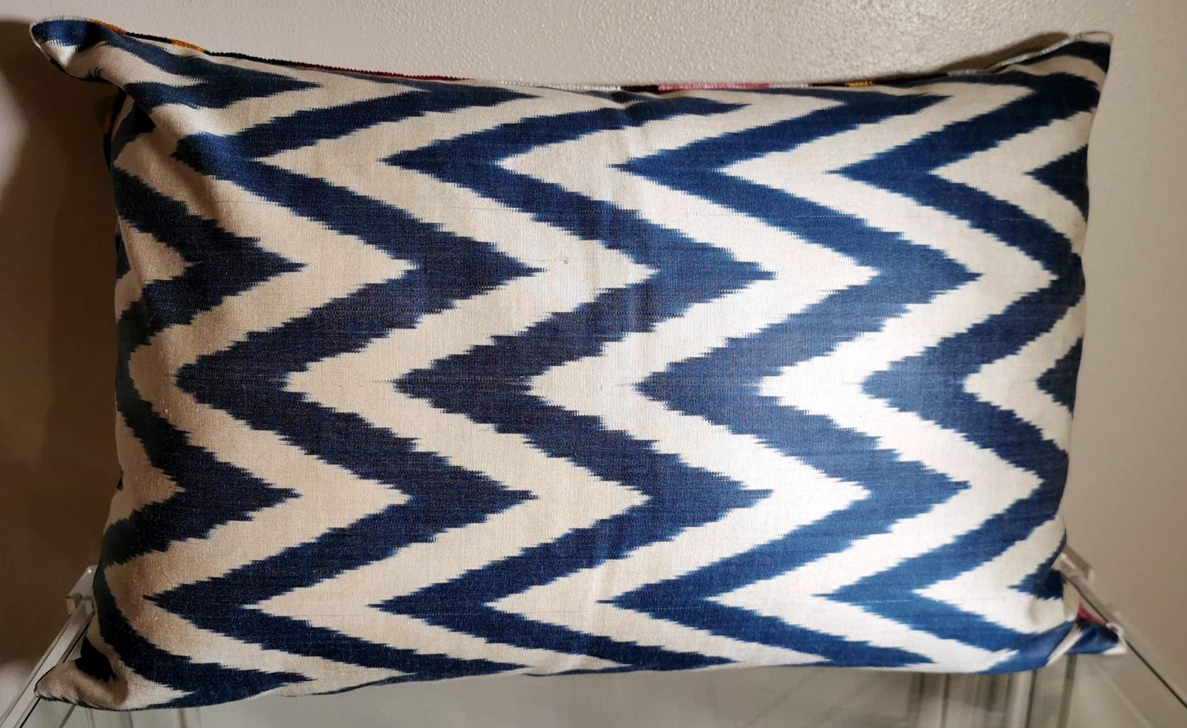 Ikat Fabric Handmade Rectangular Pillow In Uzbekistan For Sale 1