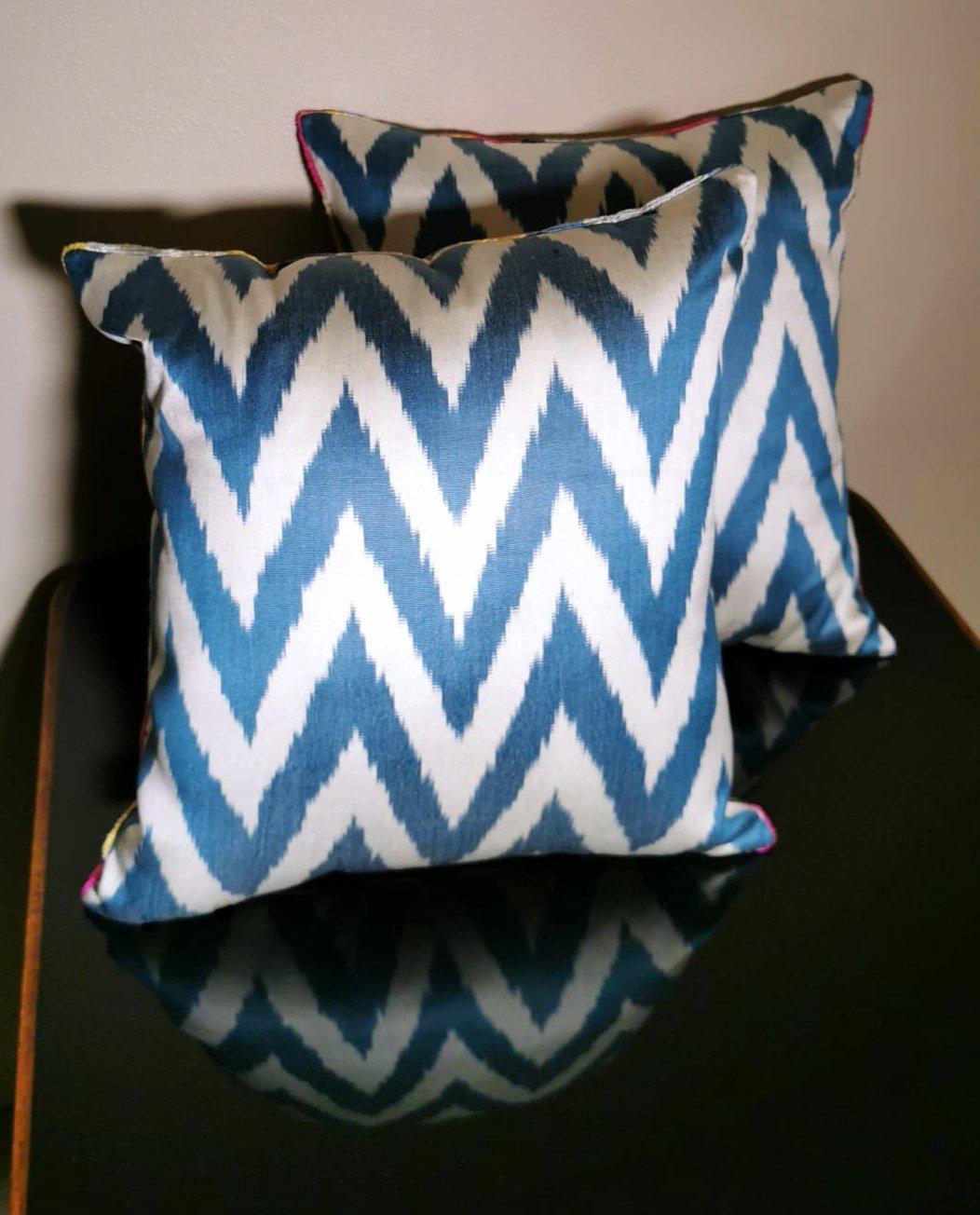 Ikat Fabric Pair Handmade Pillows In Uzbekistan 6