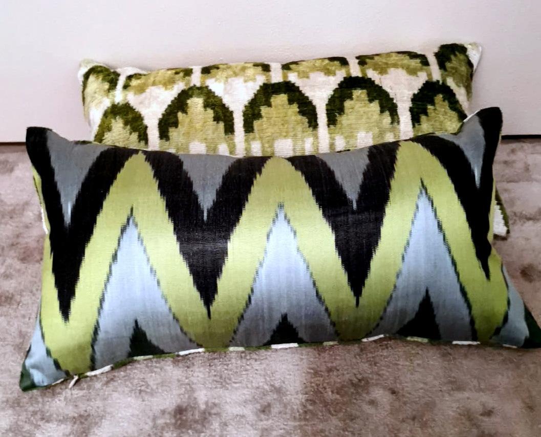  Ikat Fabric Pair Handmade Pillows In Uzbekistan For Sale 6