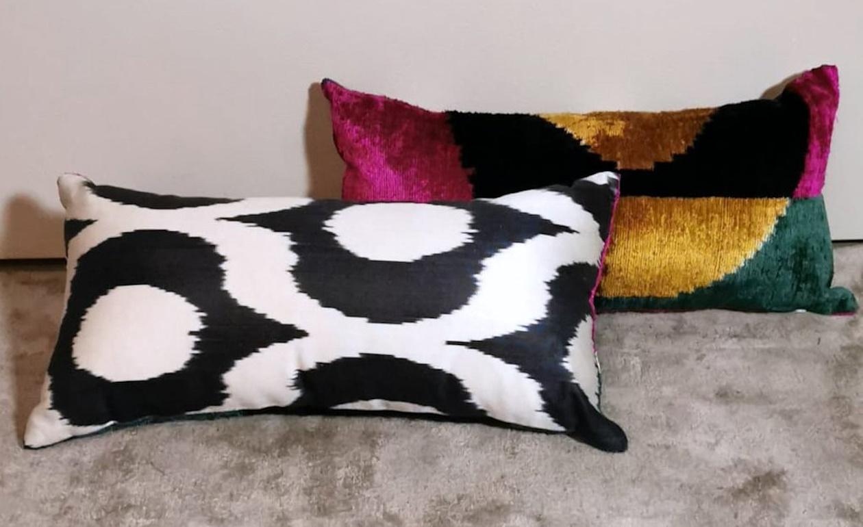 Ikat Fabric Pair Handmade Pillows In Uzbekistan For Sale 8