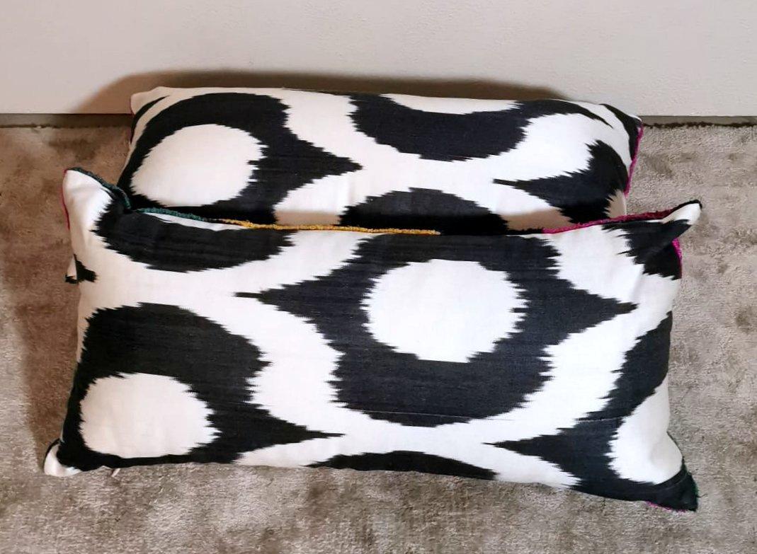 Ikat Fabric Pair Handmade Pillows In Uzbekistan For Sale 9