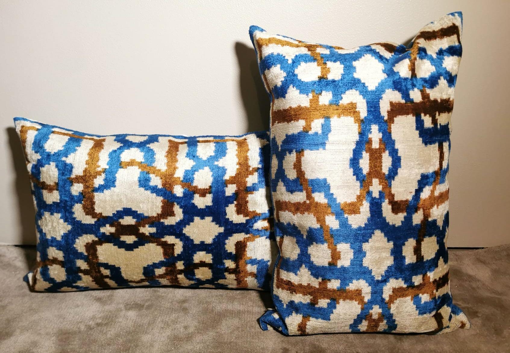 Modern Ikat Fabric Pair Handmade Pillows in Uzbekistan