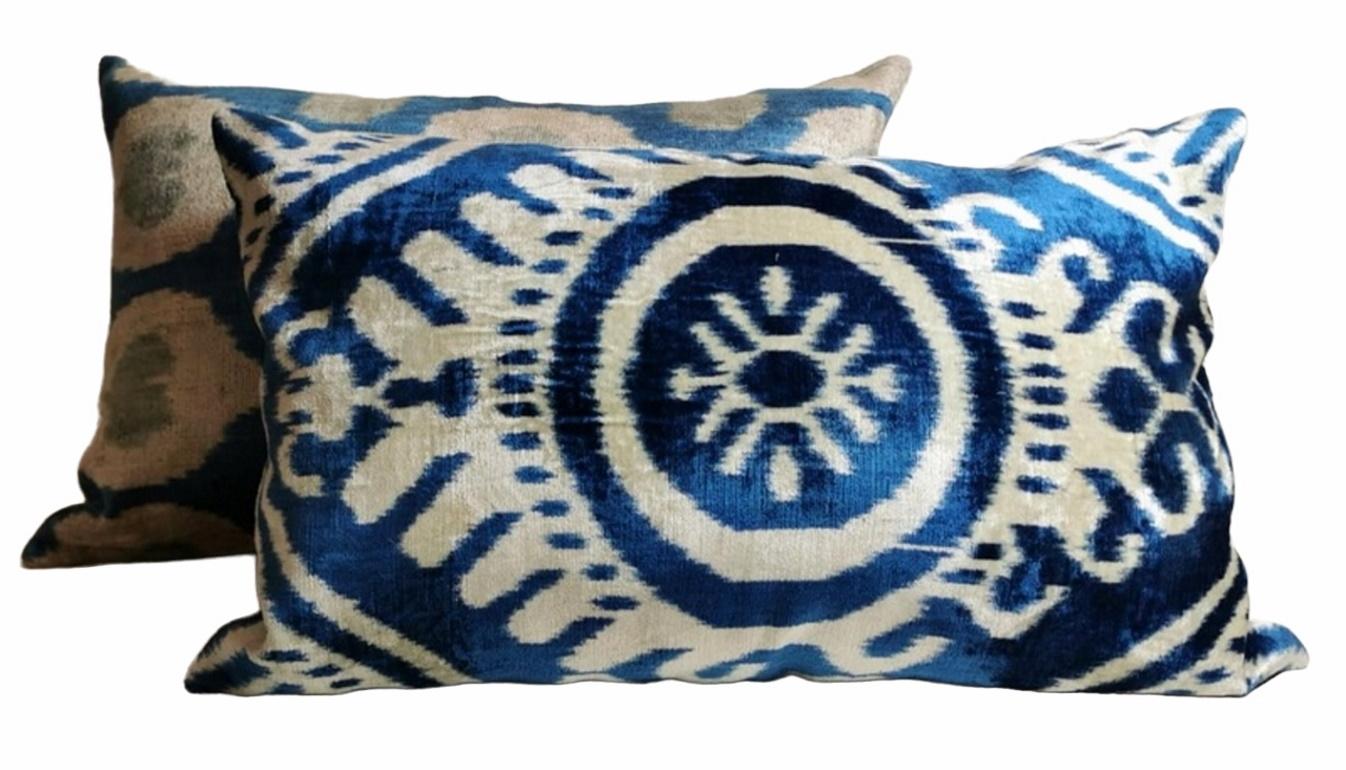 Modern Ikat Fabric Pair Handmade Pillows in Uzbekistan